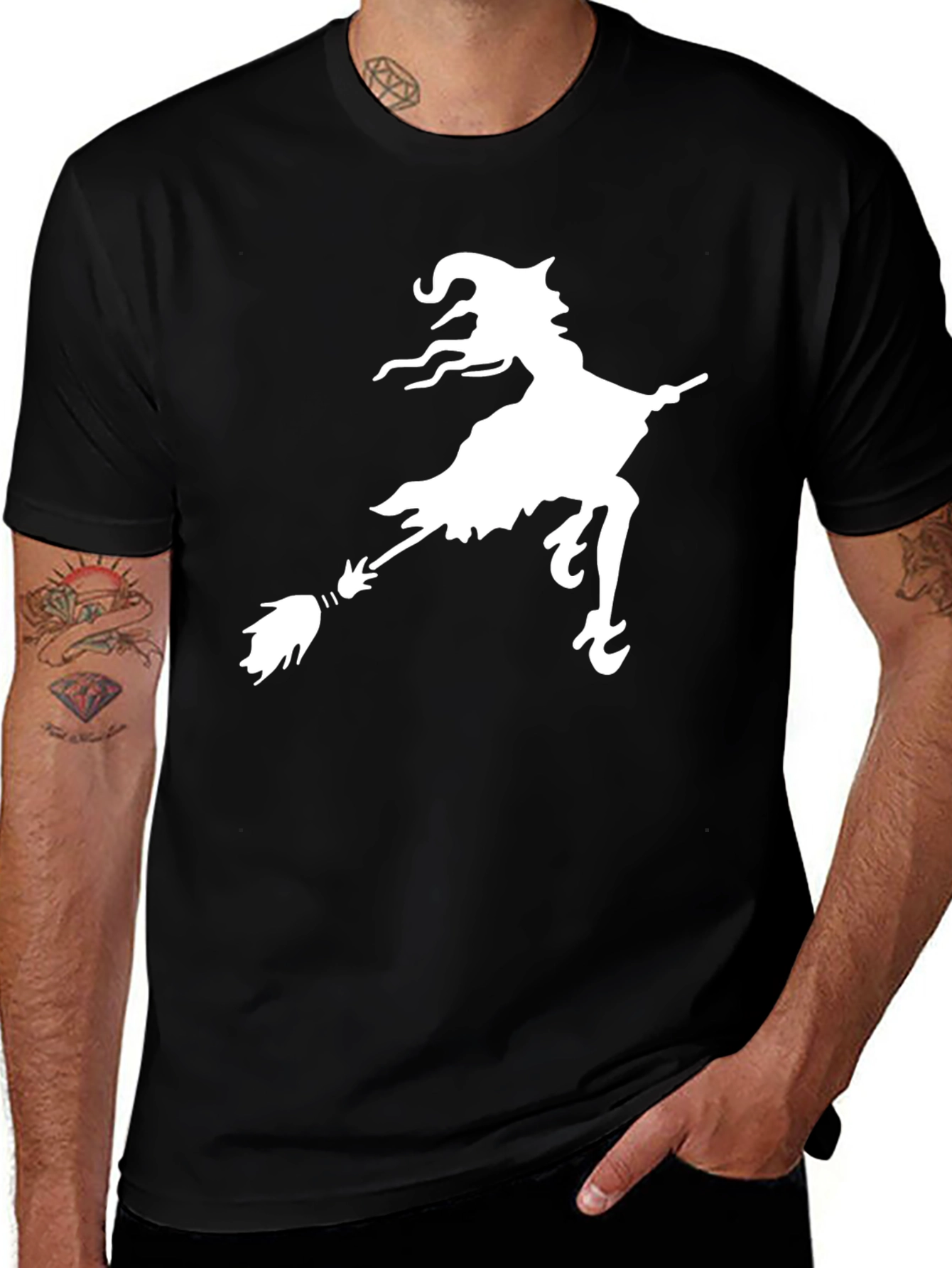 Witch on Broomstick Graphic Black Tee