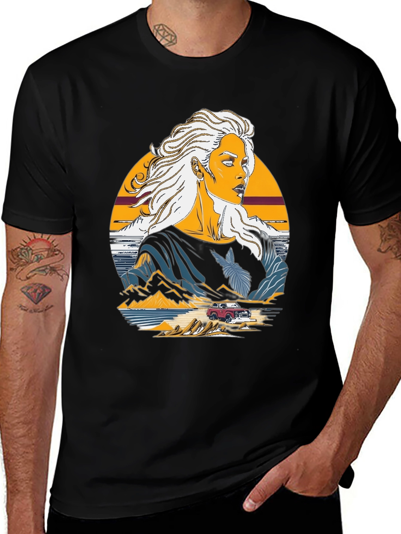 Variant 30 of Retro Graphic Tee - Woman, Mountains & Truck