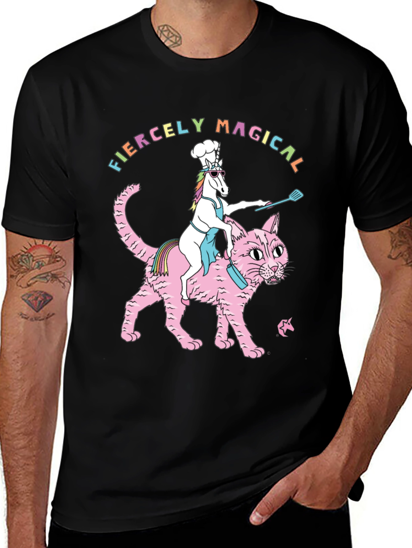 Magical Unicorn Chef Riding Cat T-Shirt