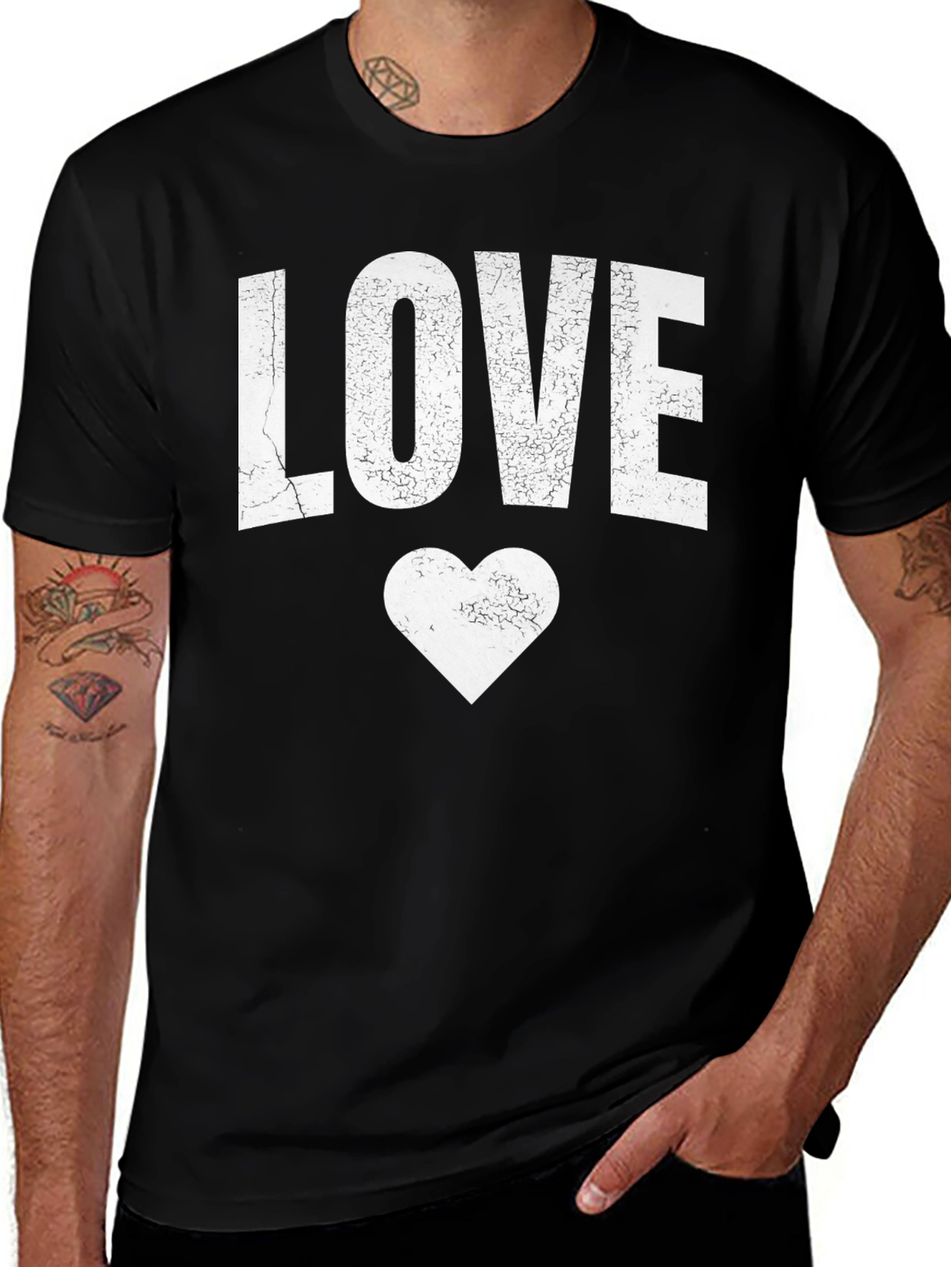 Black Love Heart Graphic Tee - Black Casual T-Shirt main image