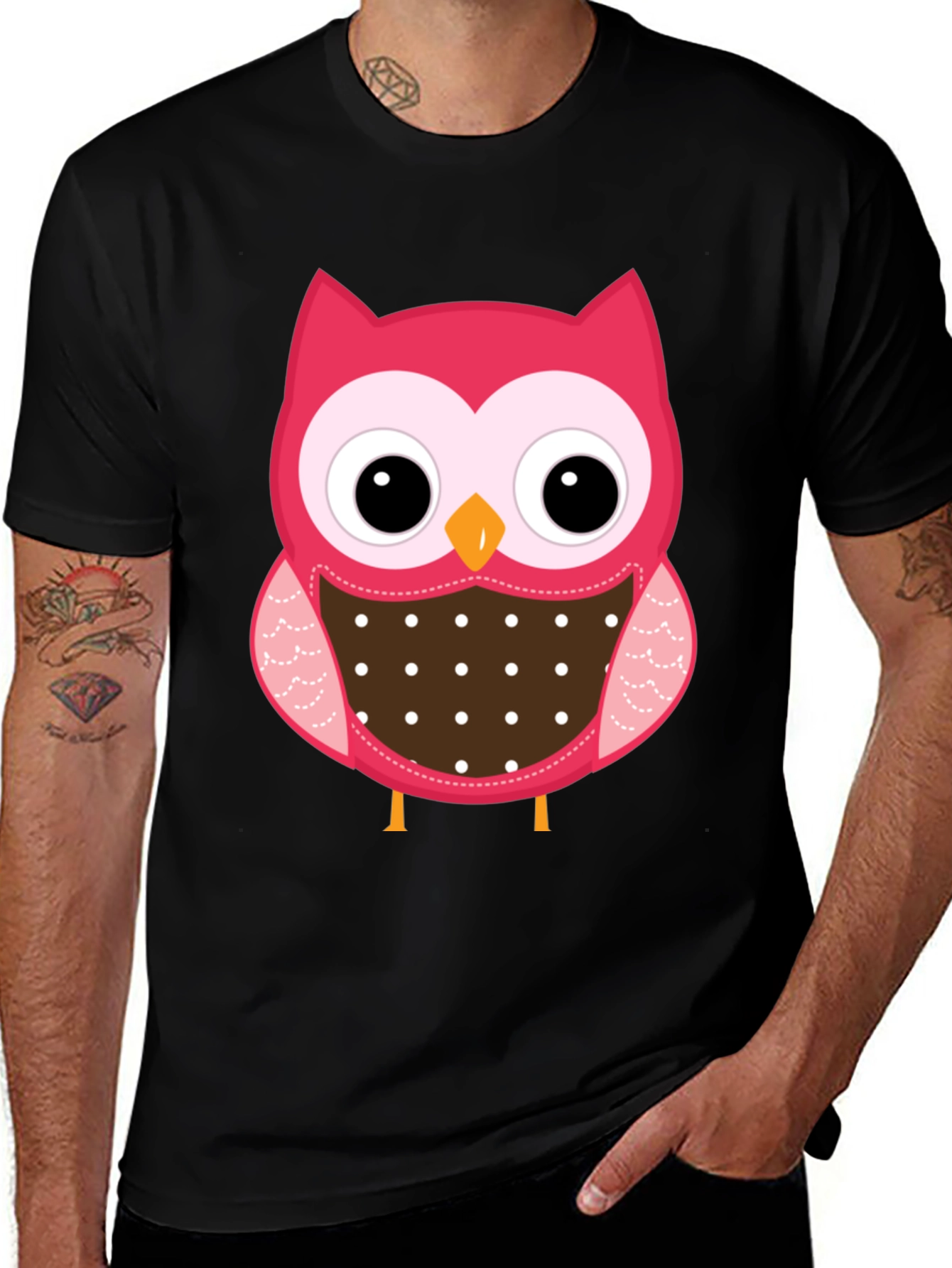 Variant 21 of Cute Owl Graphic Print Black T-Shirt