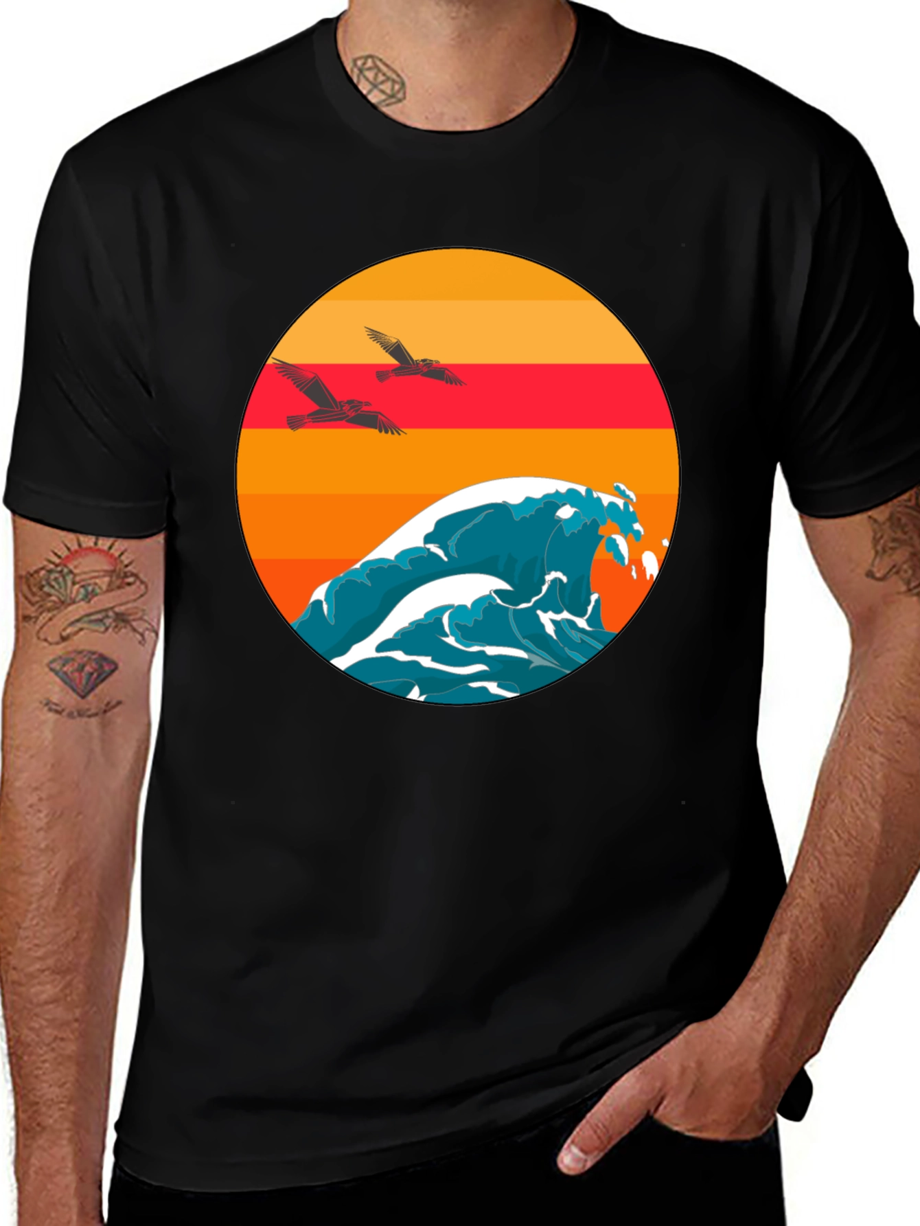 Variant 2 of Sunset Wave Graphic Tee - Black Cotton Comfort