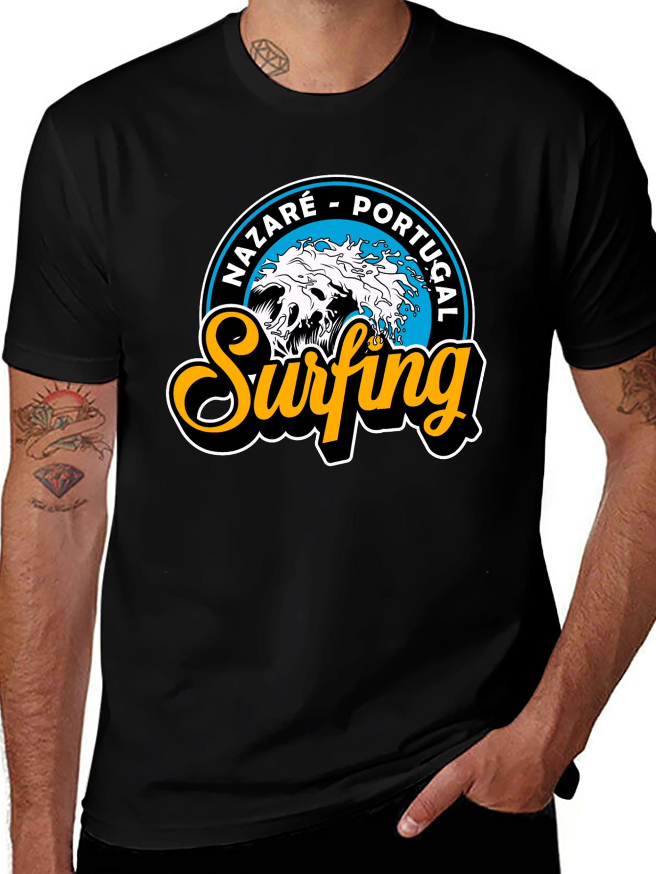 Nazaré Portugal Surfing T-Shirt - Black