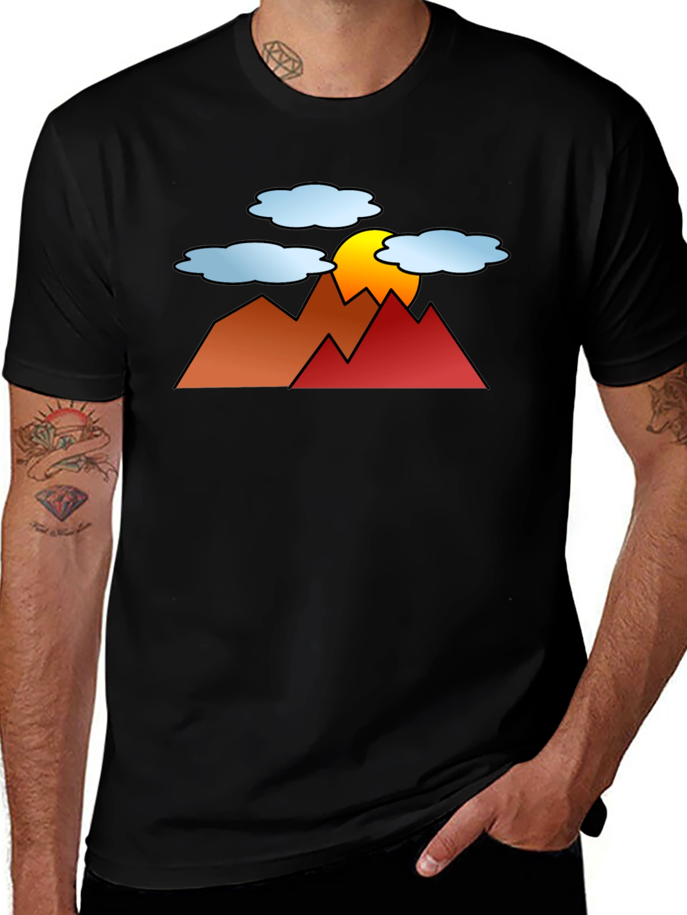 Variant 4 of Mountain Sunset Graphic Tee - Black Cotton Blend T-Shirt