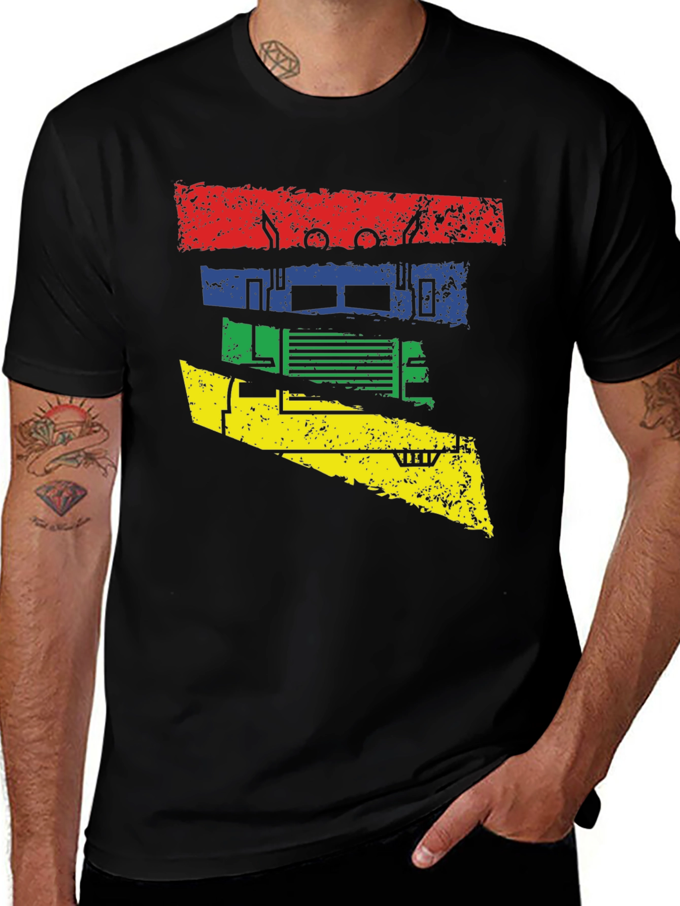 Variant 24 of Retro Truck Graphic Tee - Black Cotton Blend Shirt