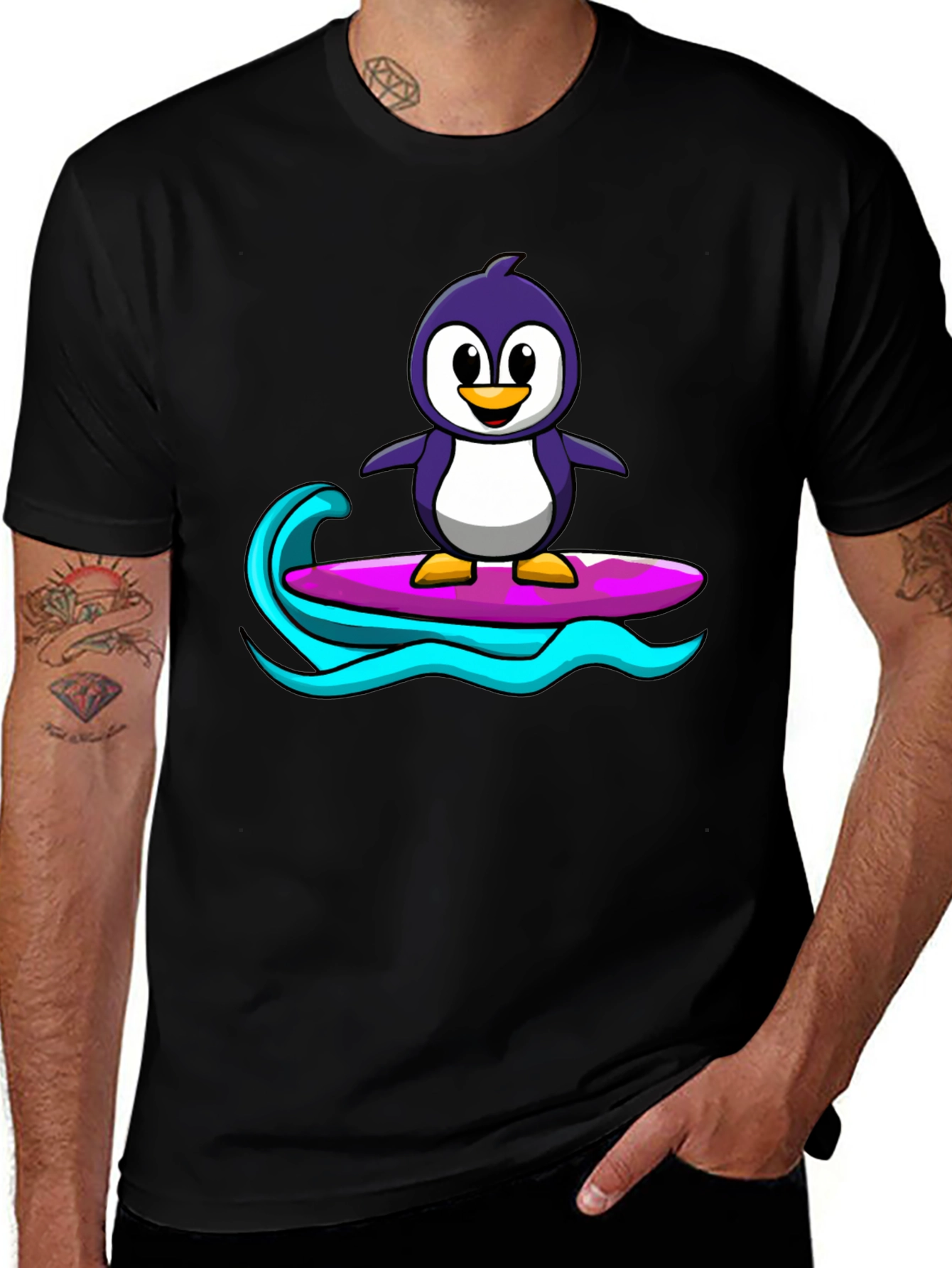 Variant 5 of Penguin Surfing Graphic Tee - Black