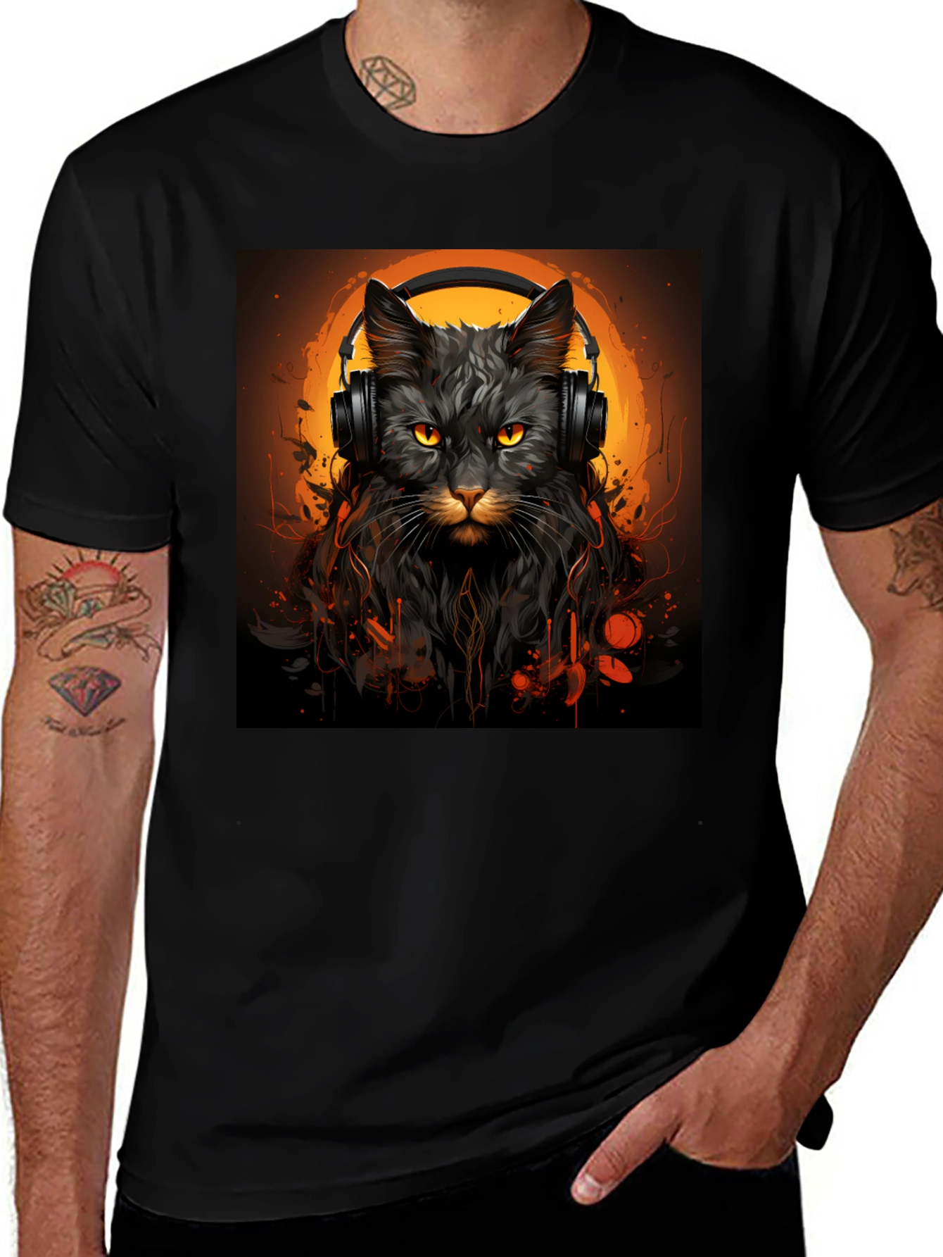 Variant 25 of DJ Cat Graphic Tee - Stylish Unisex Black T-Shirt