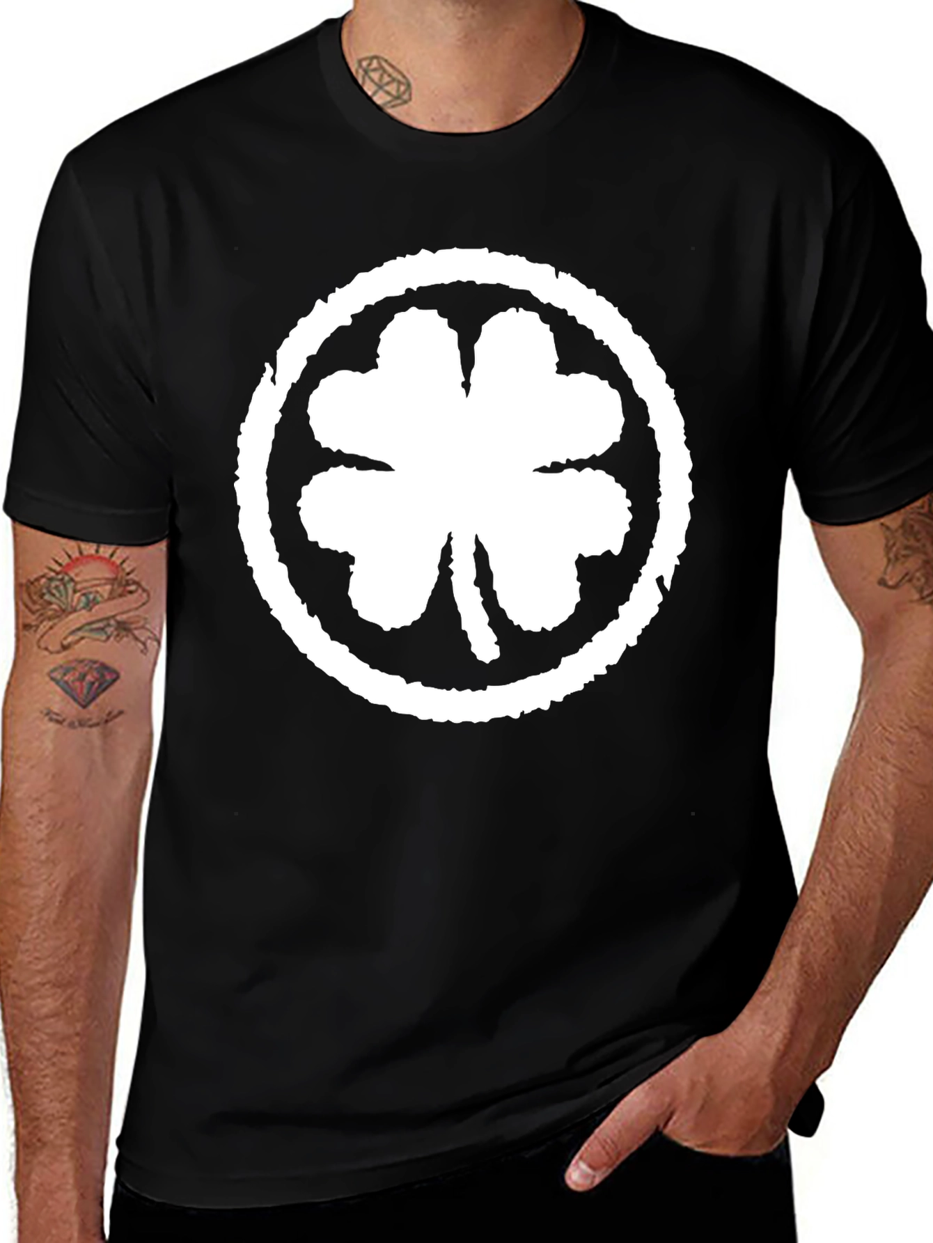 Variant 27 of Black T-Shirt with White Clover Graphic