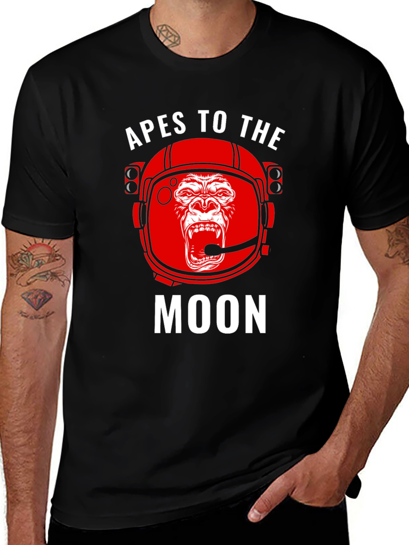 Black Apes to the Moon Graphic T-Shirt - Crypto Meme Tee main image