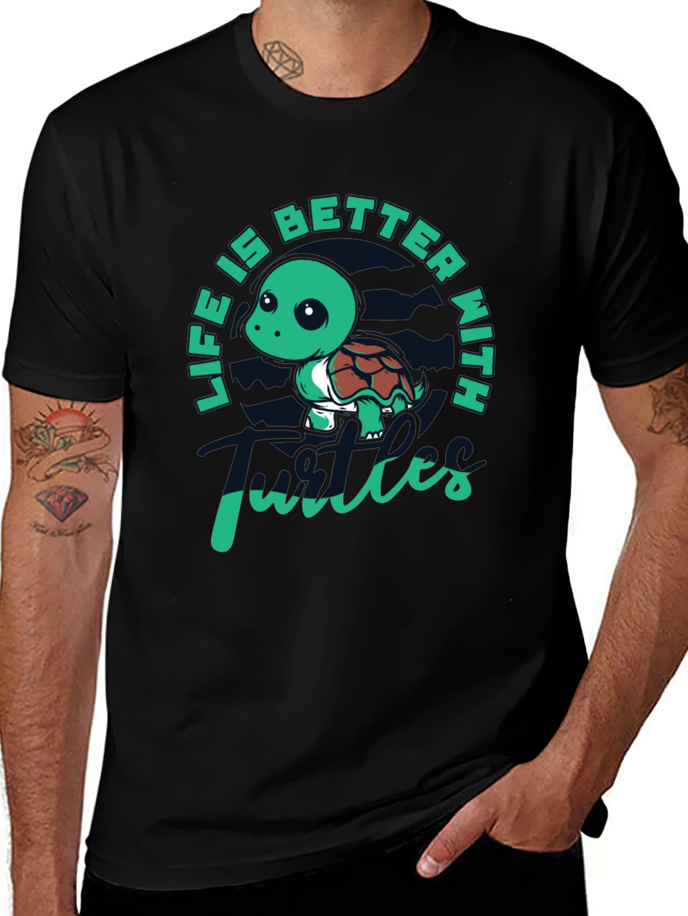 Variant 23 of Life is Better with Turtles Black T-Shirt