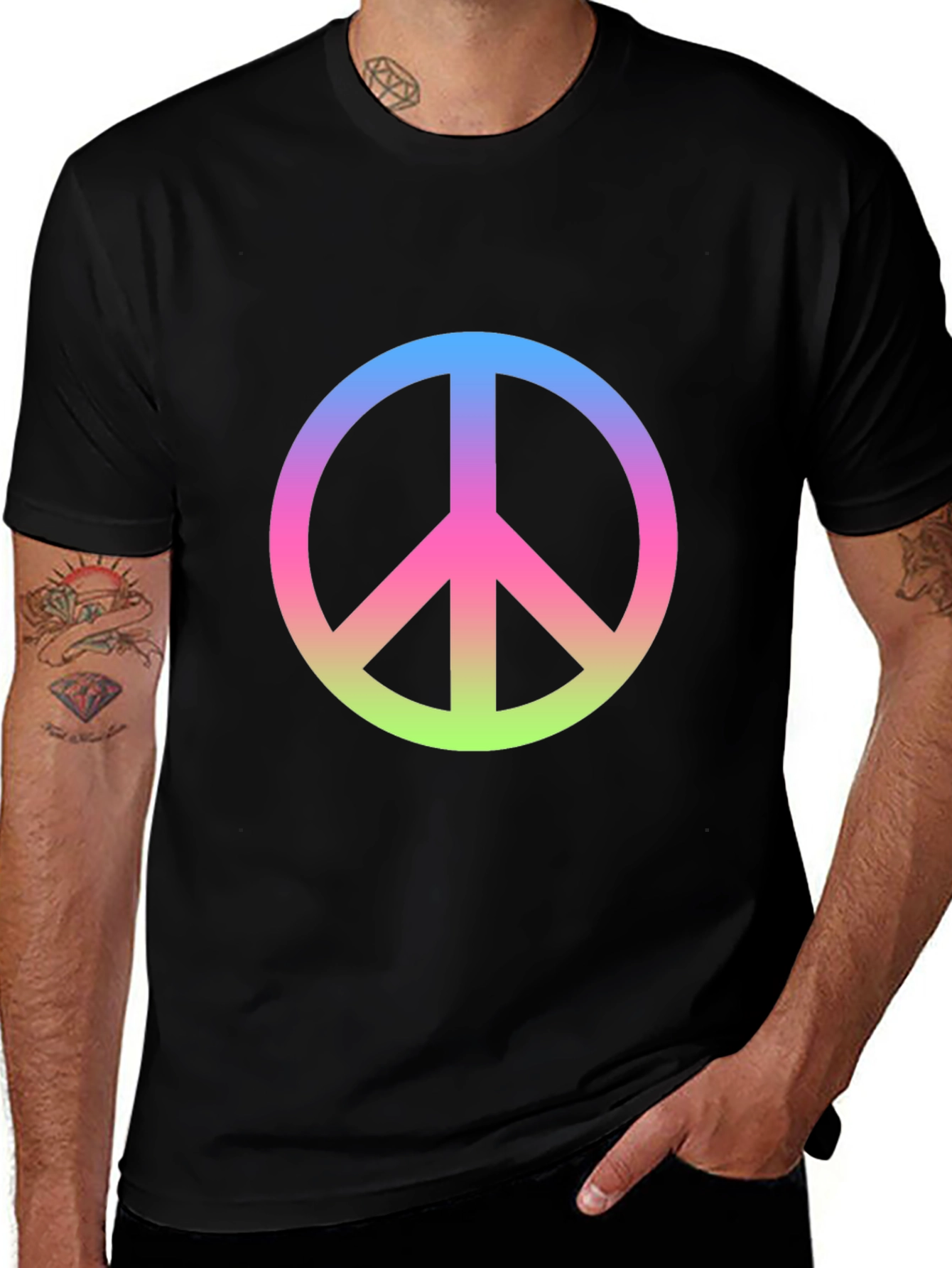 Variant 12 of Peace Sign Gradient Tee - Black Cotton Blend