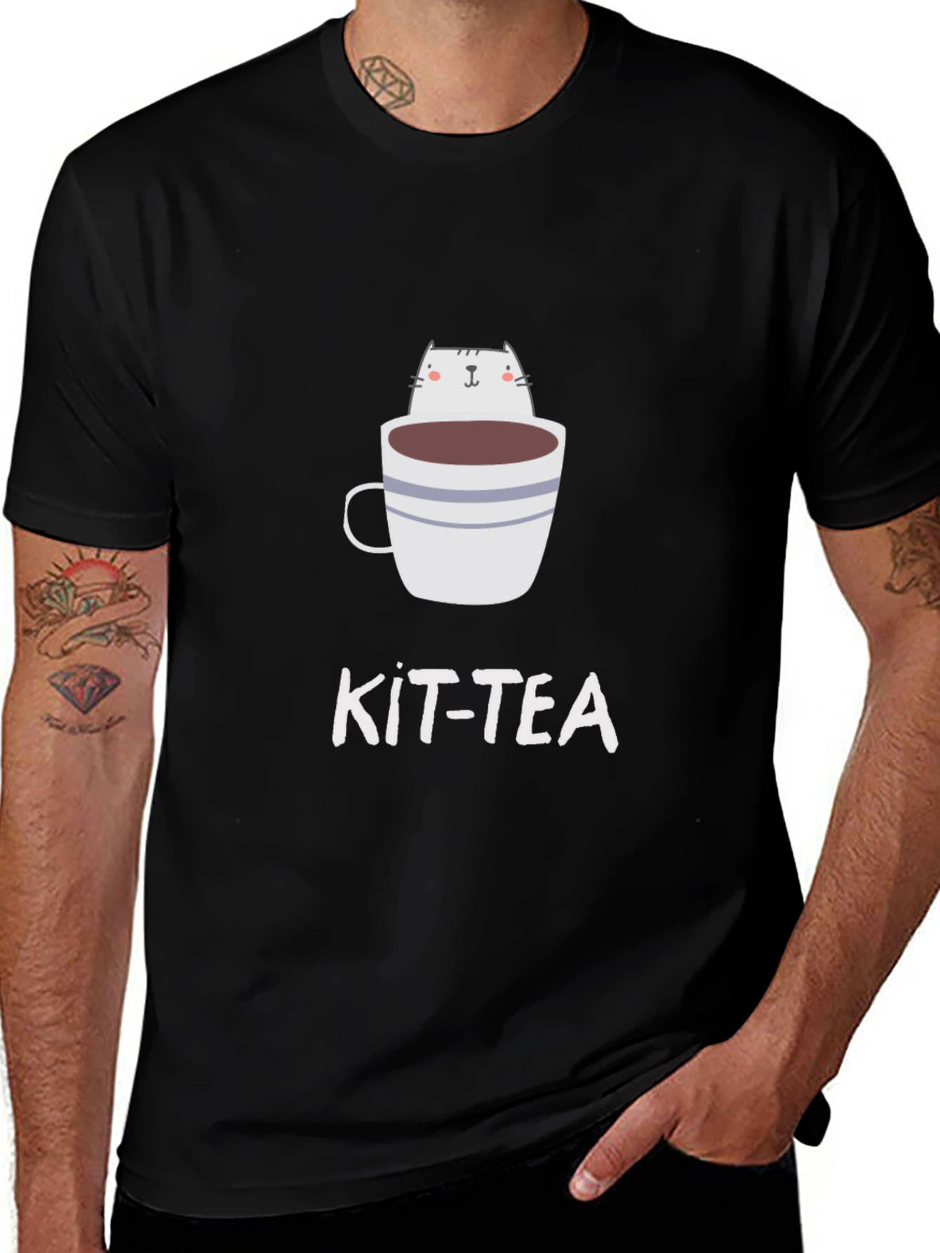 Variant 27 of Kit-Tea Black T-Shirt - Cat in Cup