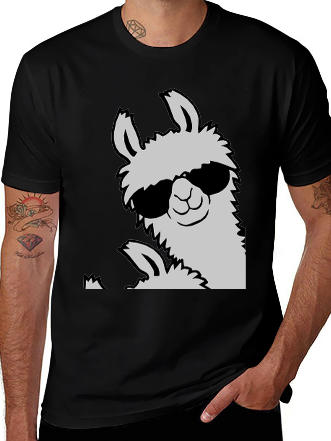 Variant 16 of Cool Llama Graphic Tee - Black Cotton Shirt