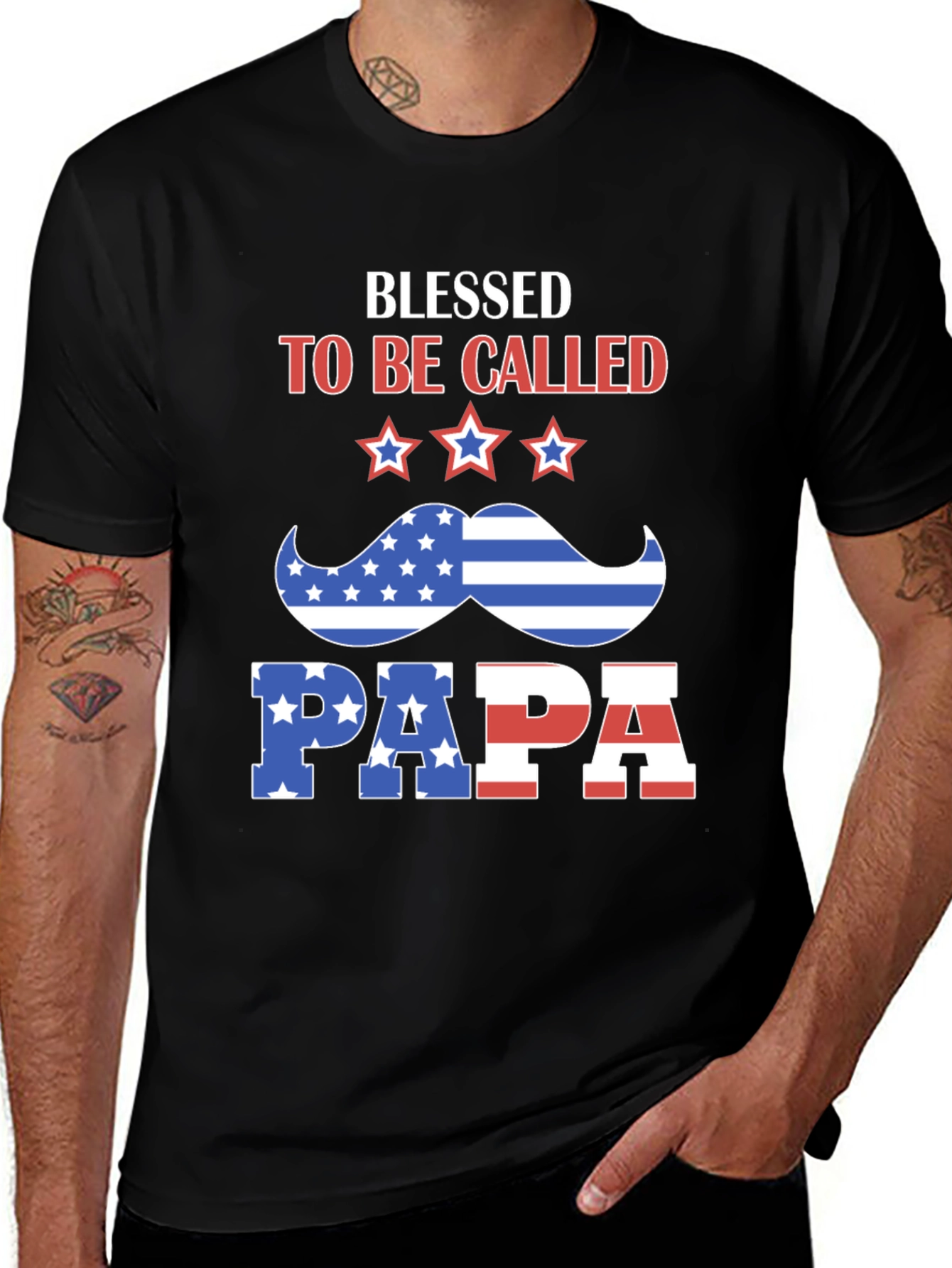 Blessed Papa T-Shirt: Patriotic American Flag Design