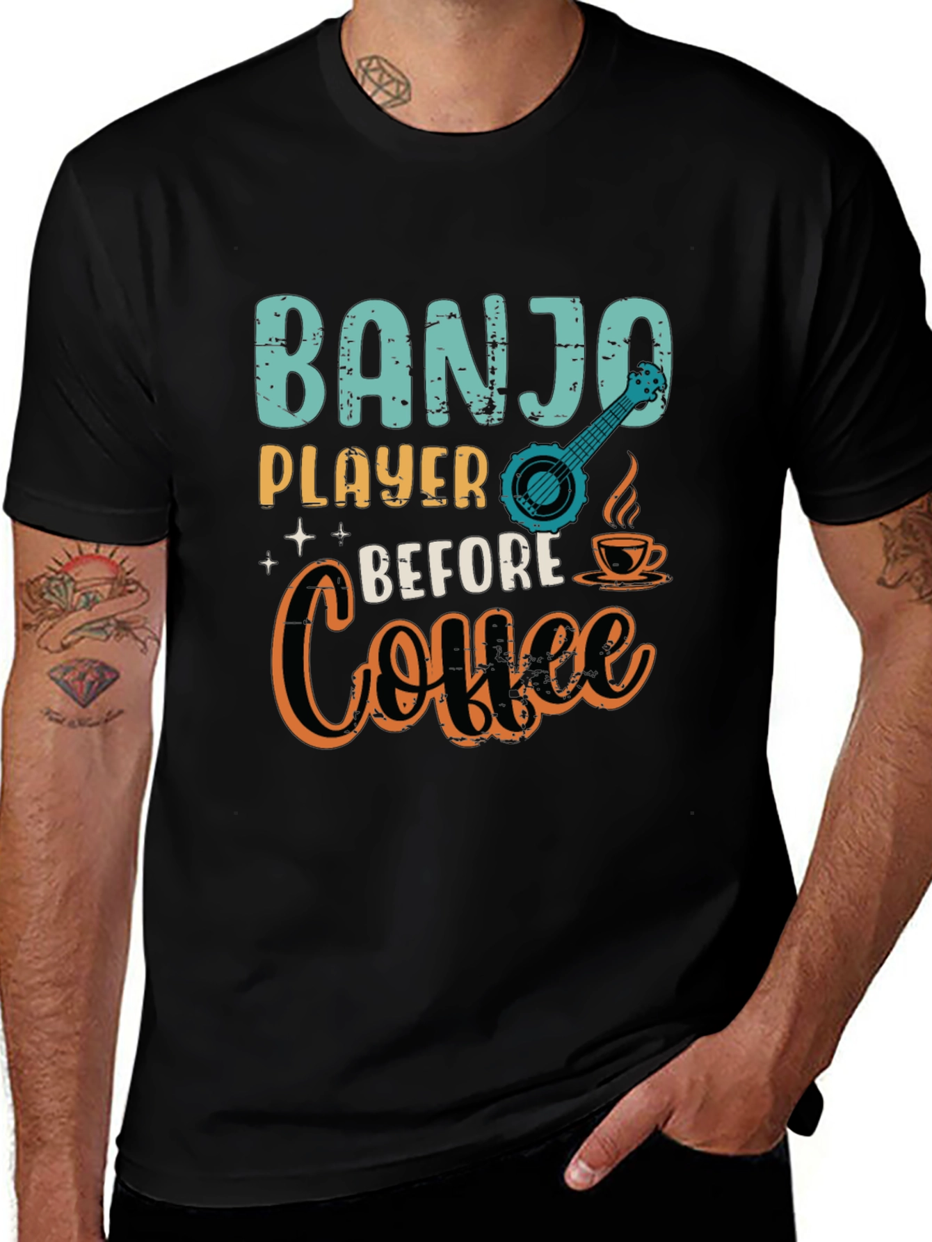 Variant 27 of Banjo Player Before Coffee Tee