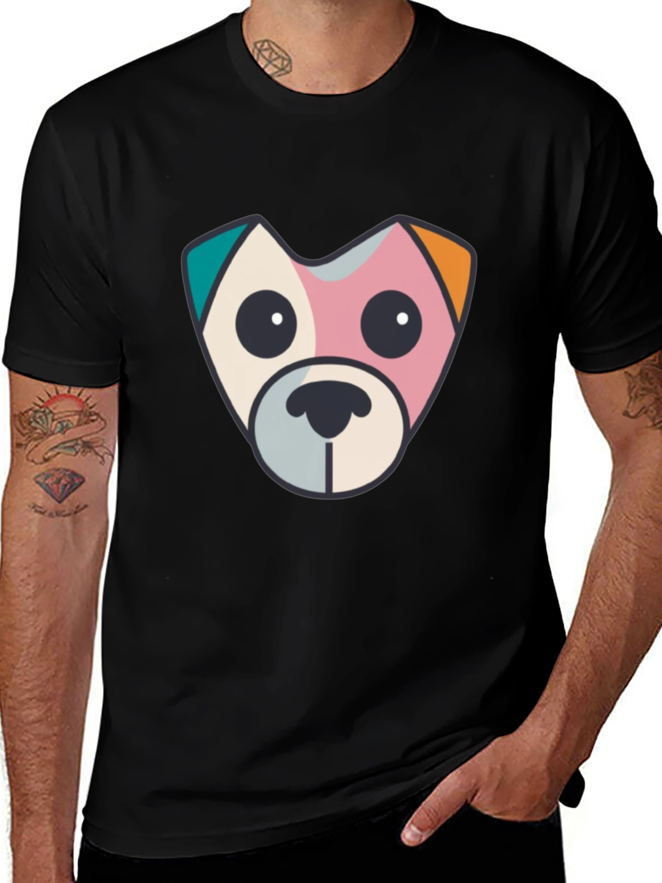 Variant 5 of Men's Black T-Shirt with Cute Dog Design