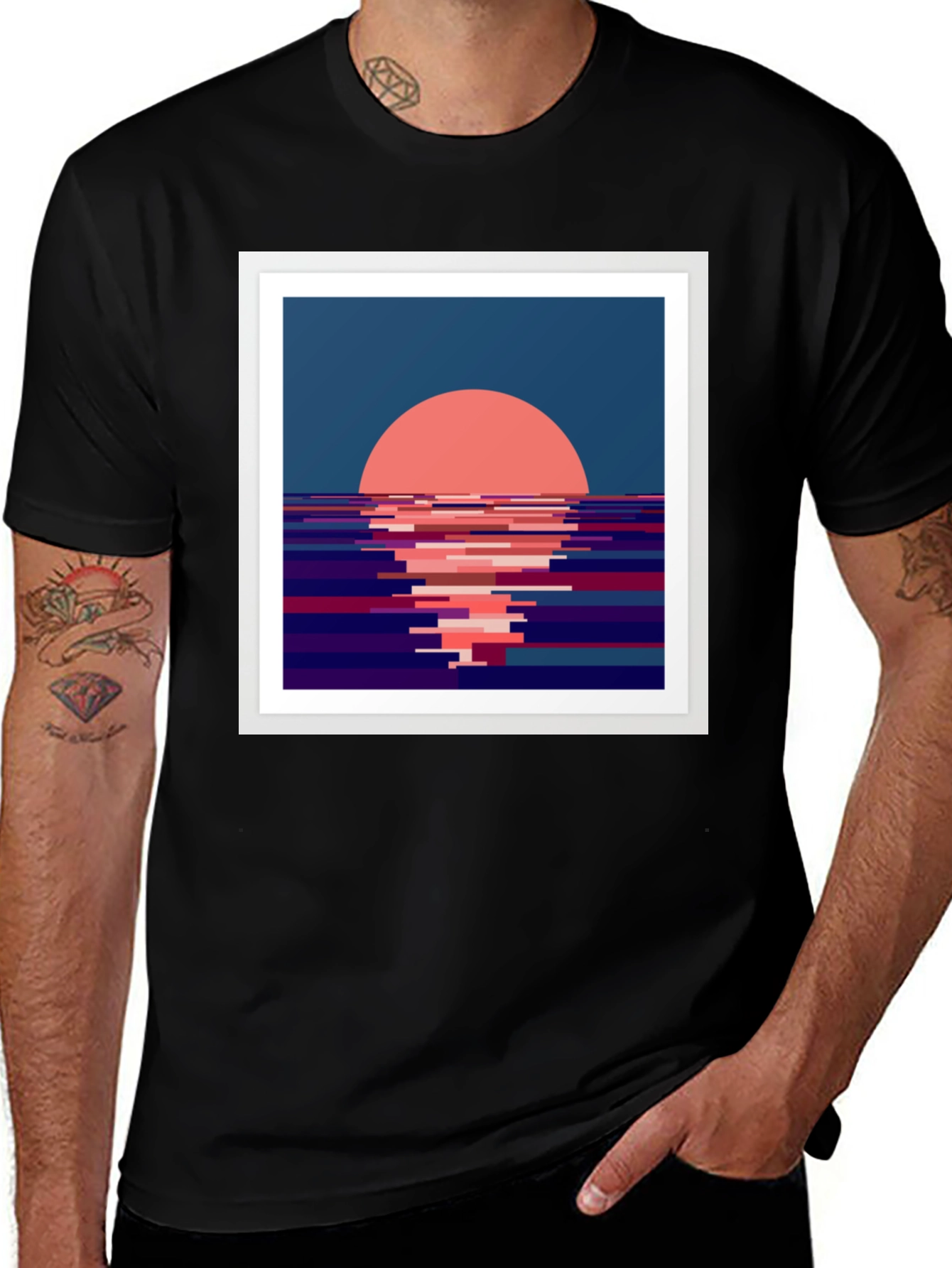 Variant 10 of Sunset Graphic Tee - Retro Pixel Art Design
