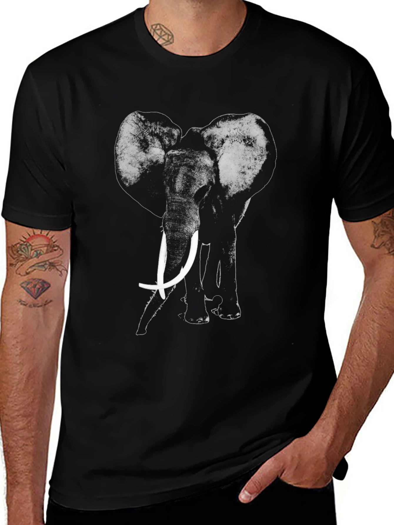 Variant 29 of Elephant Graphic Print Black T-Shirt