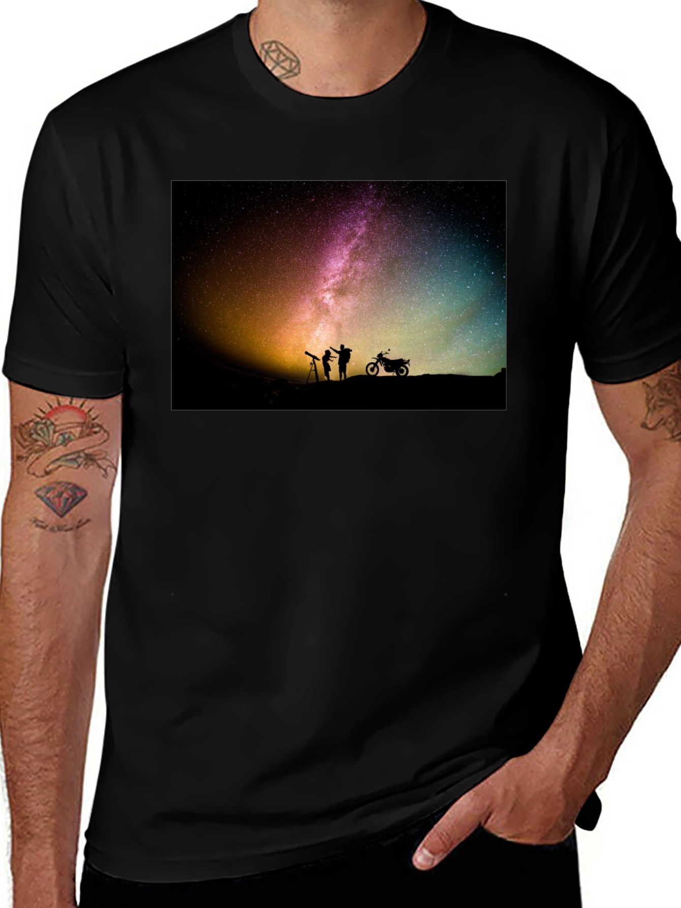 Variant 23 of Starry Night T-Shirt - Astronomy & Motorcycle Design