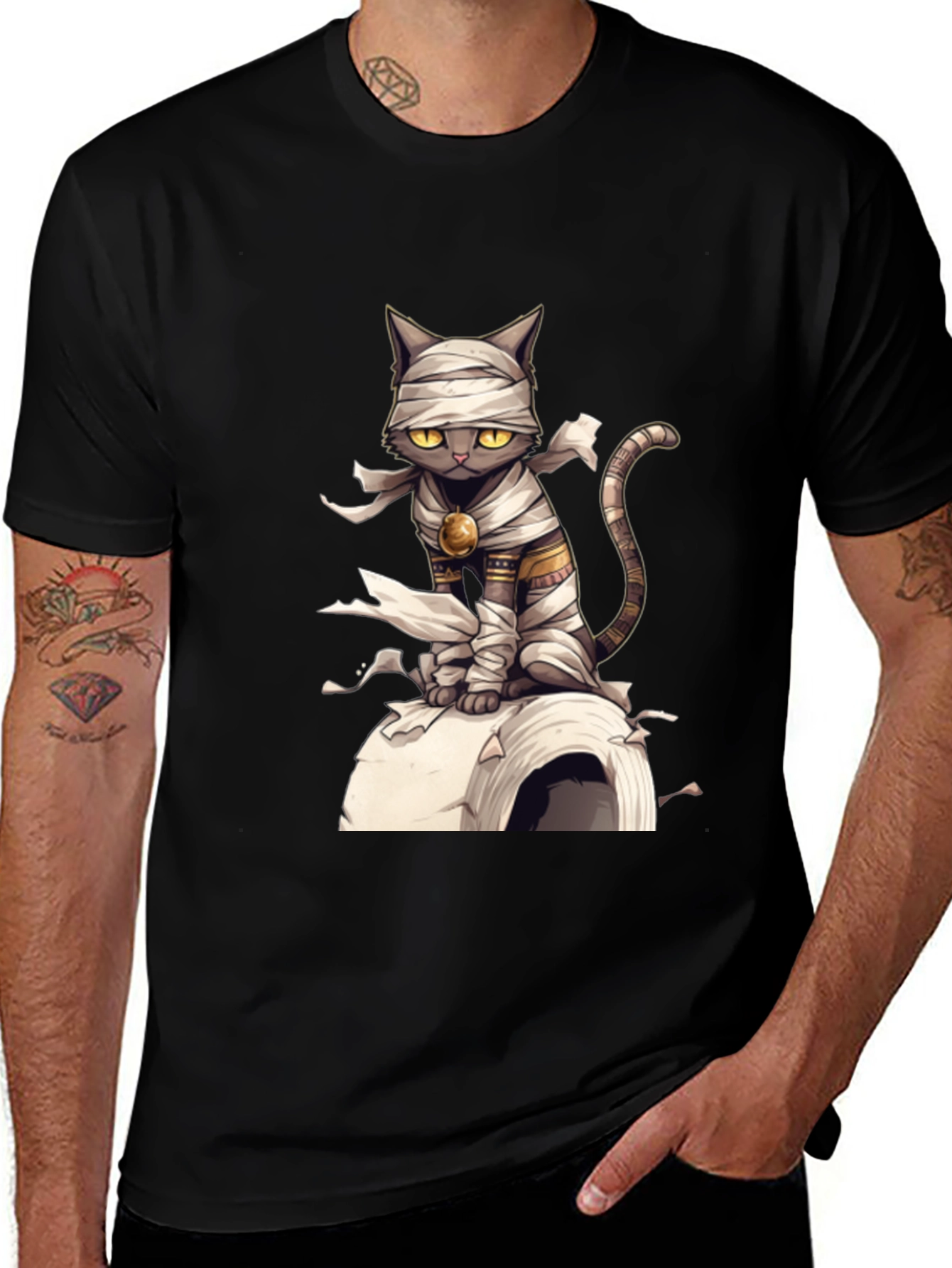 Variant 10 of Mummy Cat Graphic Tee - Unisex Black T-Shirt