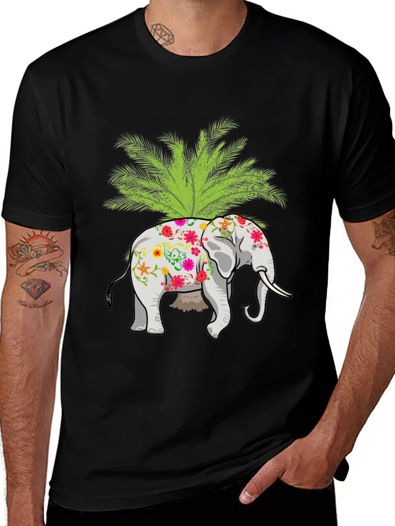 Variant 6 of Floral Elephant Palm Tree Graphic Tee