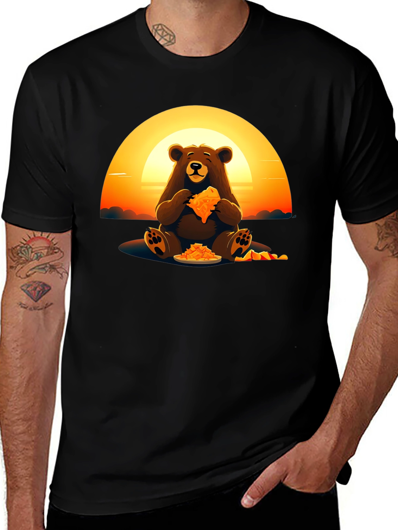Variant 21 of Bear Eating Pizza Graphic Tee