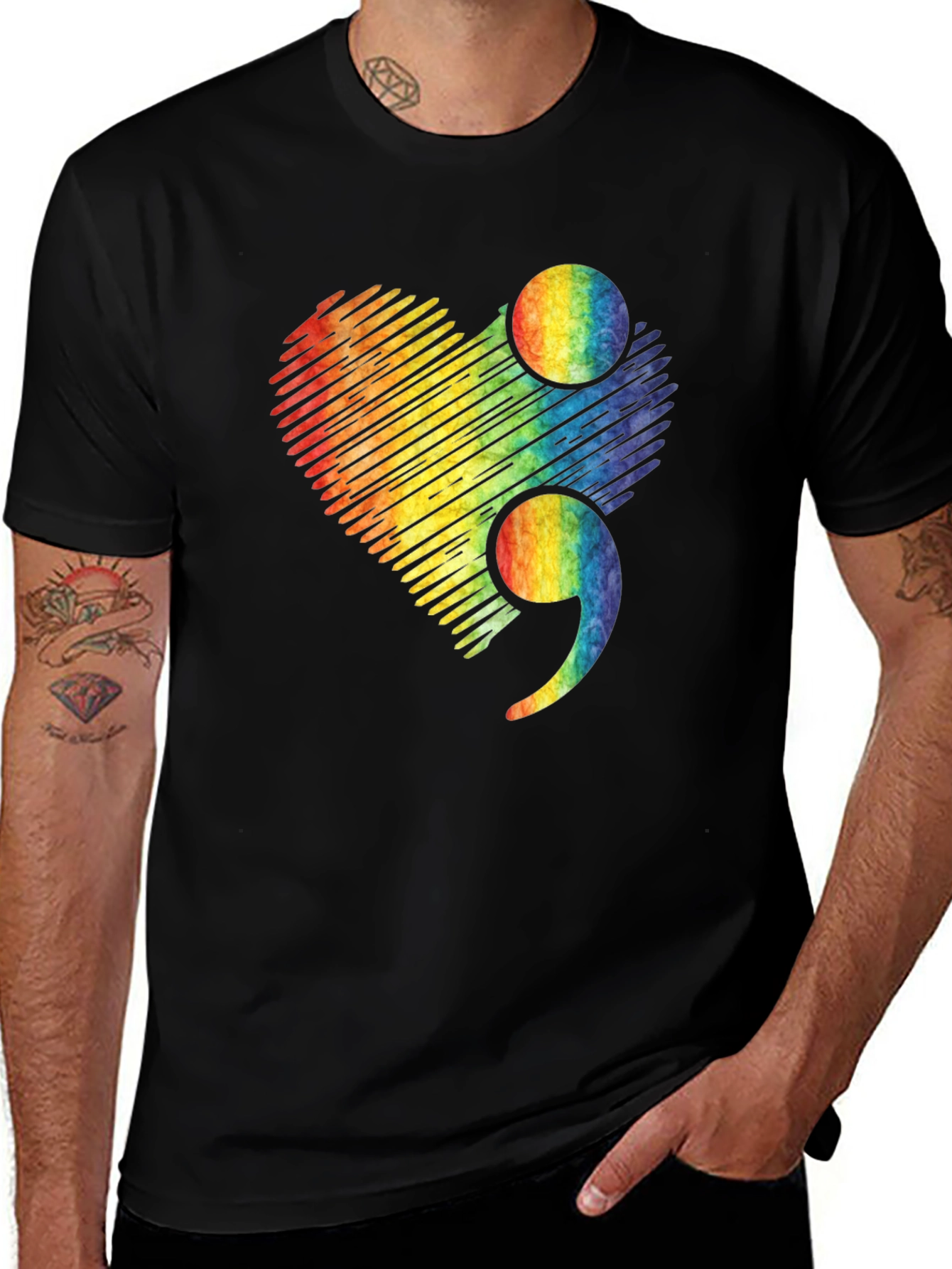 Variant 20 of Rainbow Semicolon Heart T-Shirt Mental Health Awareness