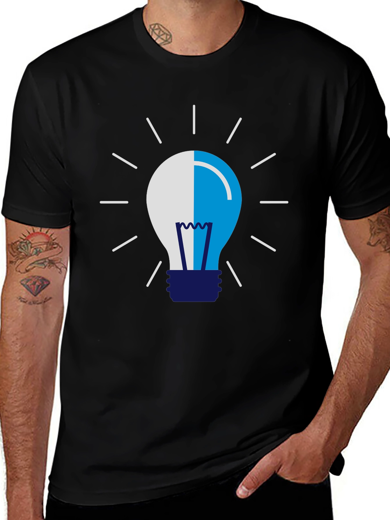 Variant 8 of Creative Idea Light Bulb Graphic Tee - Black Cotton T-Shirt