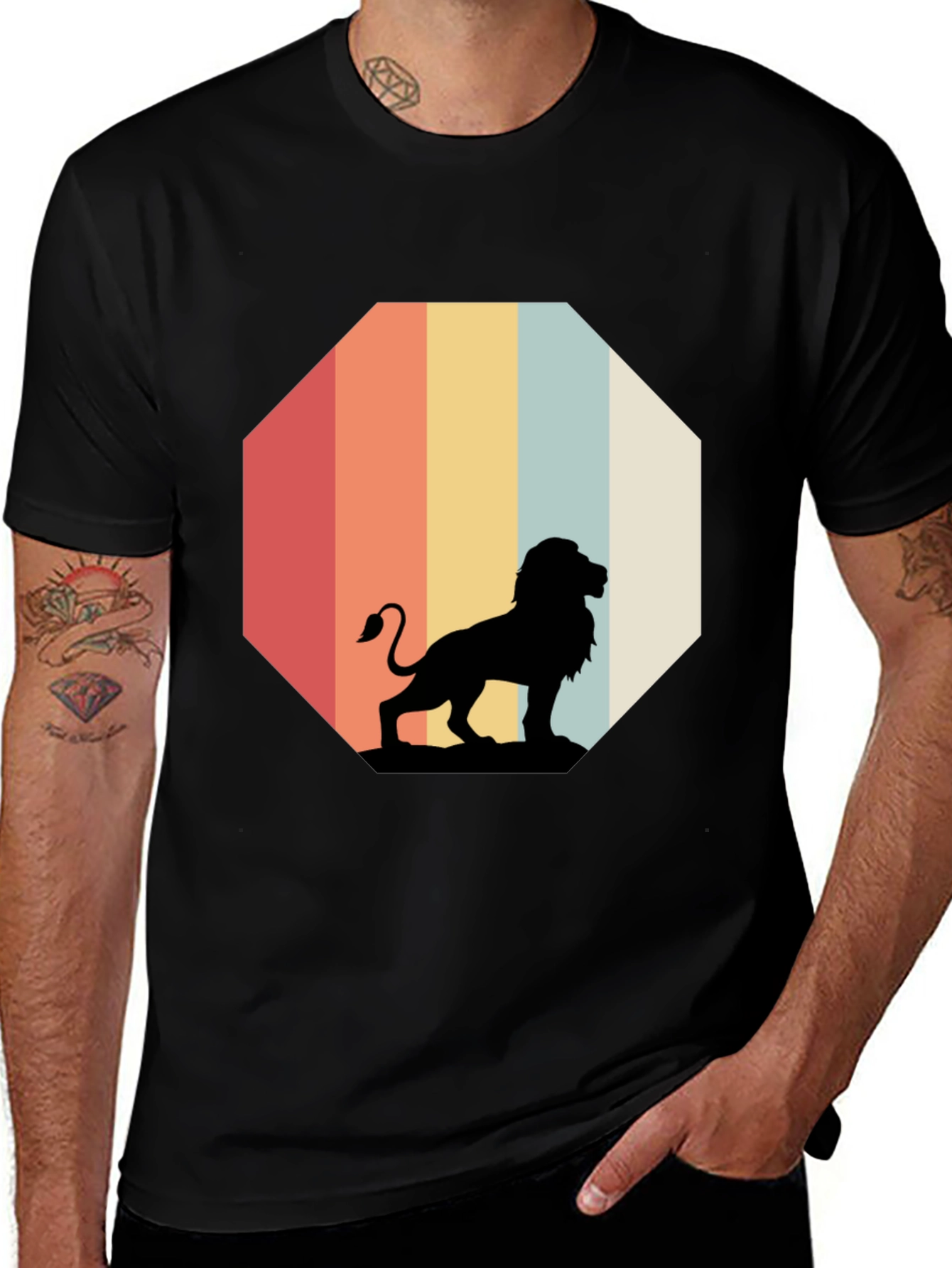 Variant 4 of Retro Lion Graphic Tee - Classic Black T-Shirt
