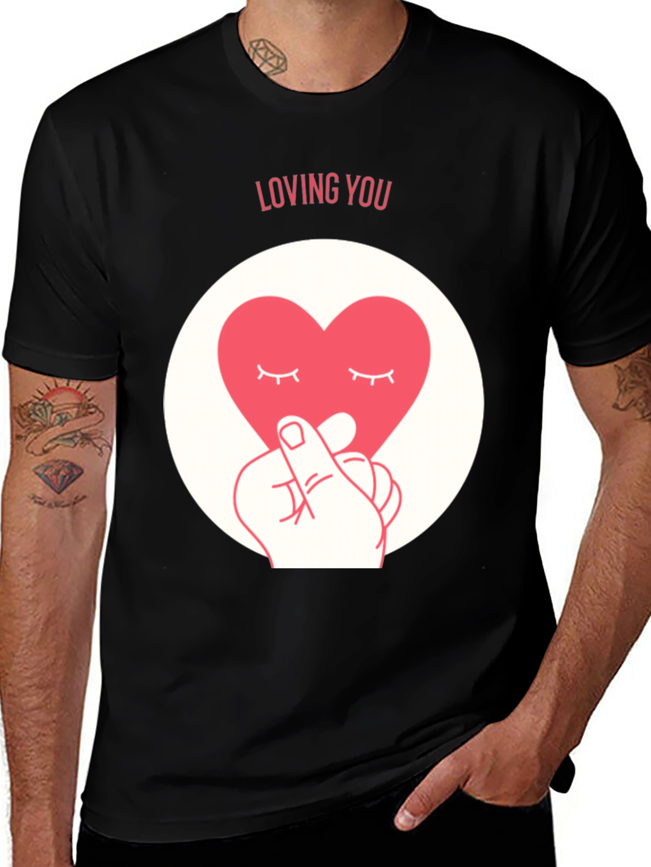 Variant 19 of Loving You Heart Graphic Tee - Soft Black Cotton