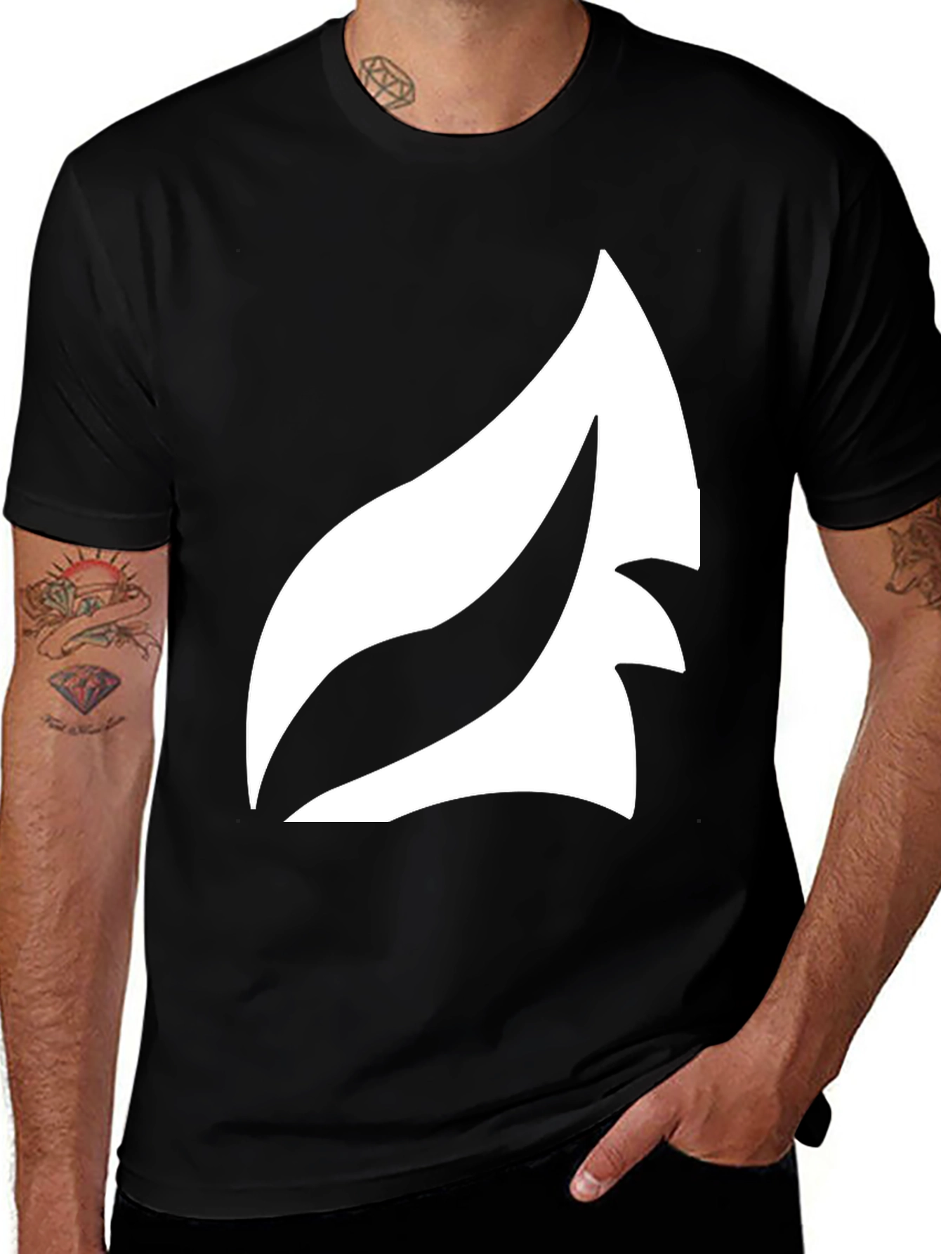 Modern Graphic Tee - White Design on Black Cotton