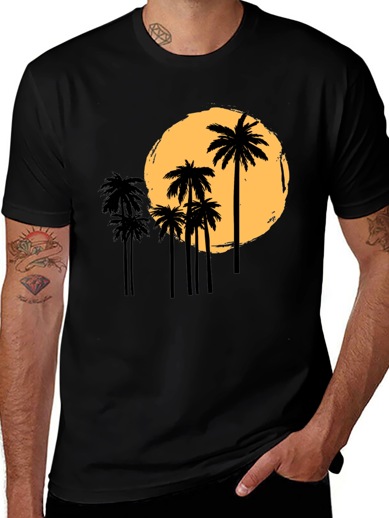 Variant 7 of Sunset Palm Graphic Tee - Black