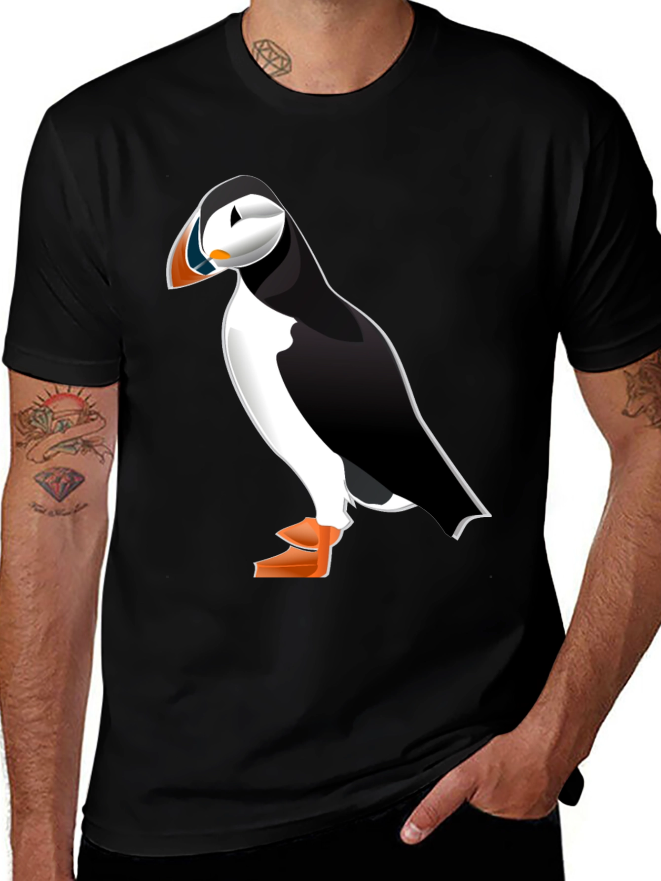 Variant 29 of Puffin Graphic T-Shirt - Black Cotton Tee