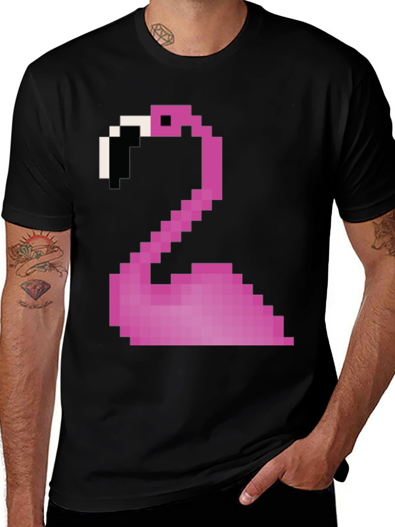 Variant 26 of Pixel Flamingo Black T-Shirt