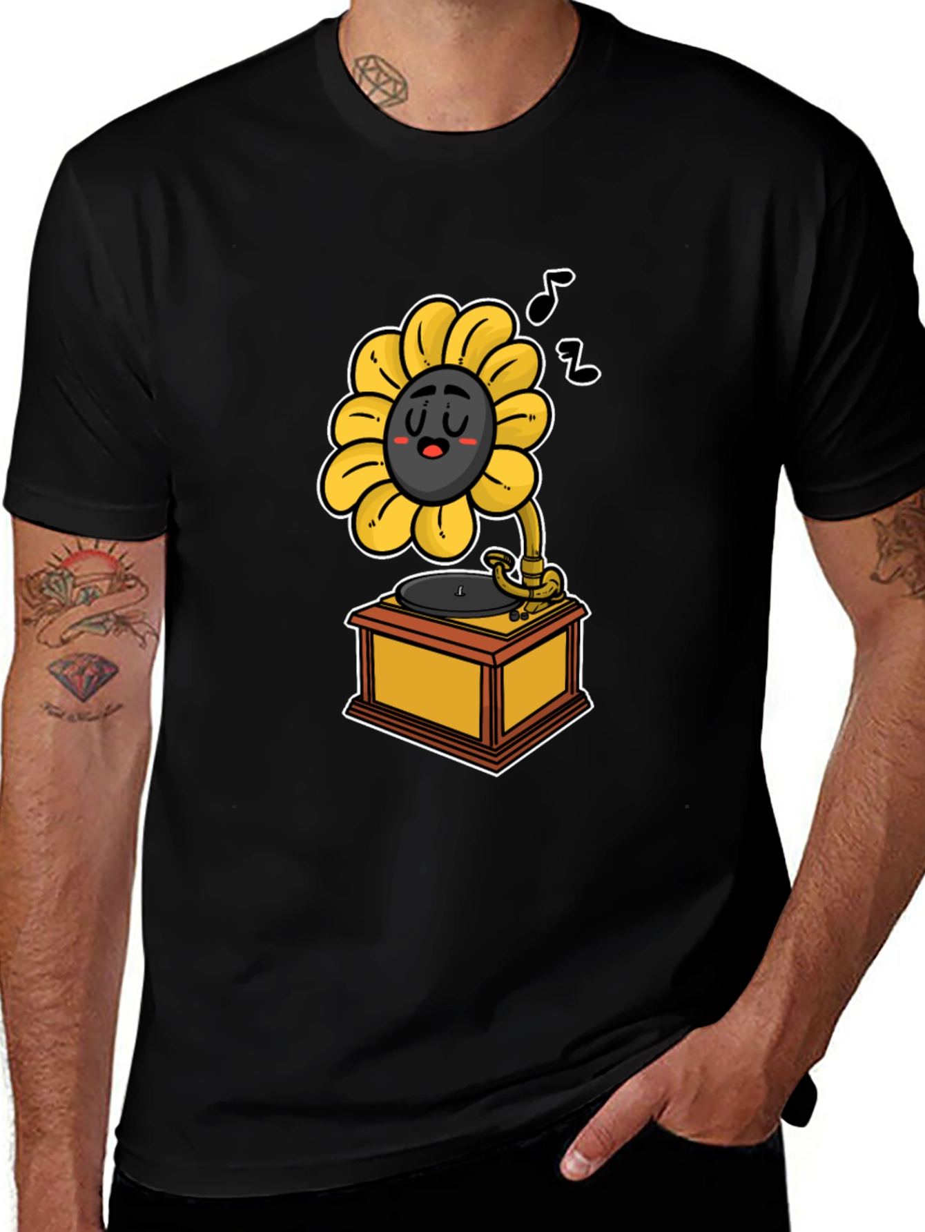 Sunflower Gramophone Black T-Shirt