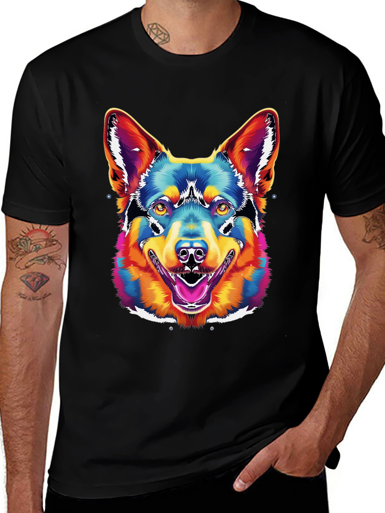 Variant 10 of Colorful Dog Graphic Print Black T-Shirt