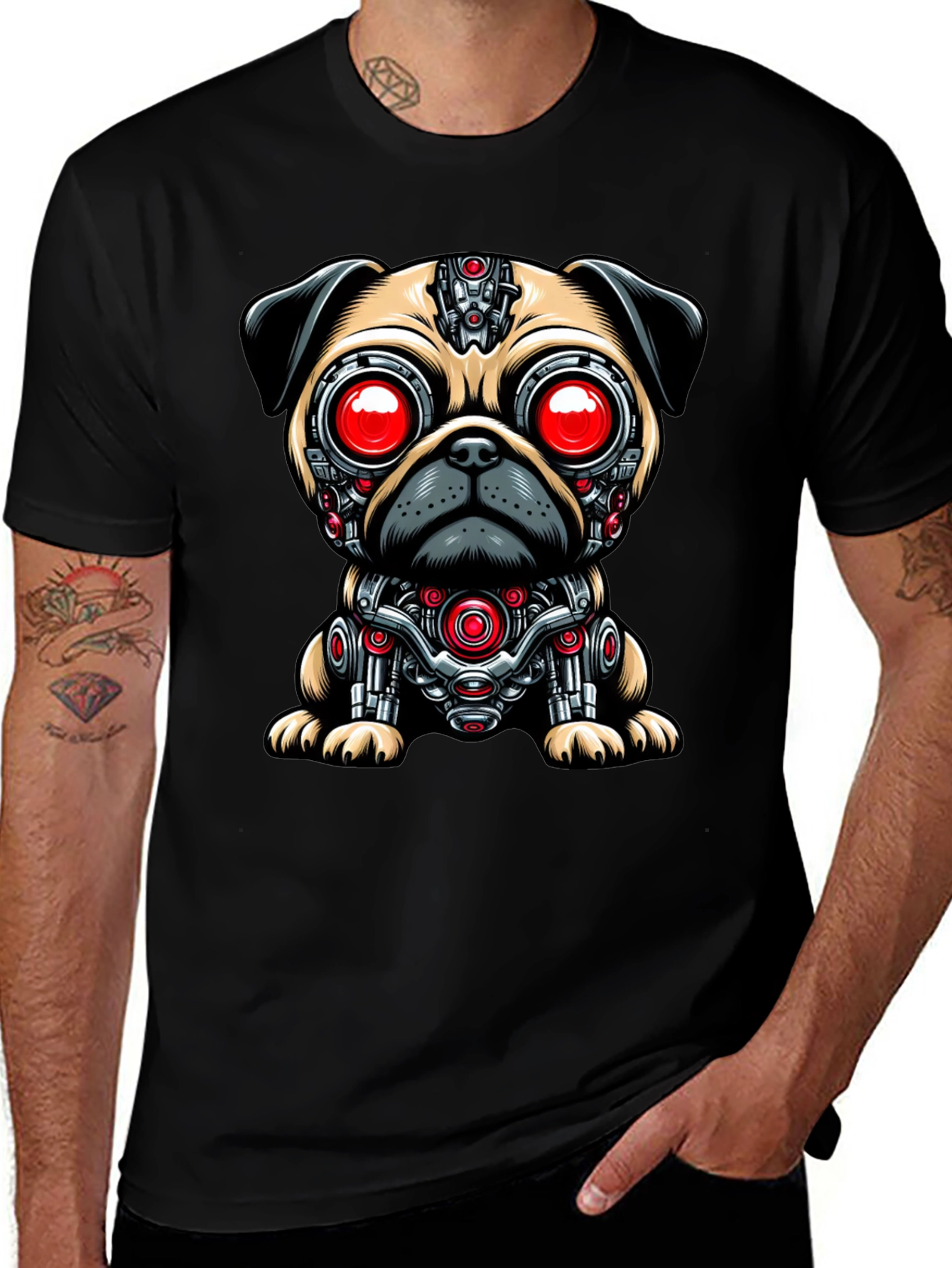 Variant 12 of Cyber Pug T-Shirt - Futuristic Dog Tee