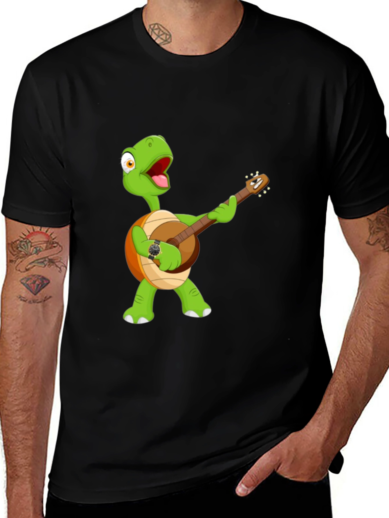 Variant 14 of Cartoon Turtle Banjo Player Graphic T-Shirt
