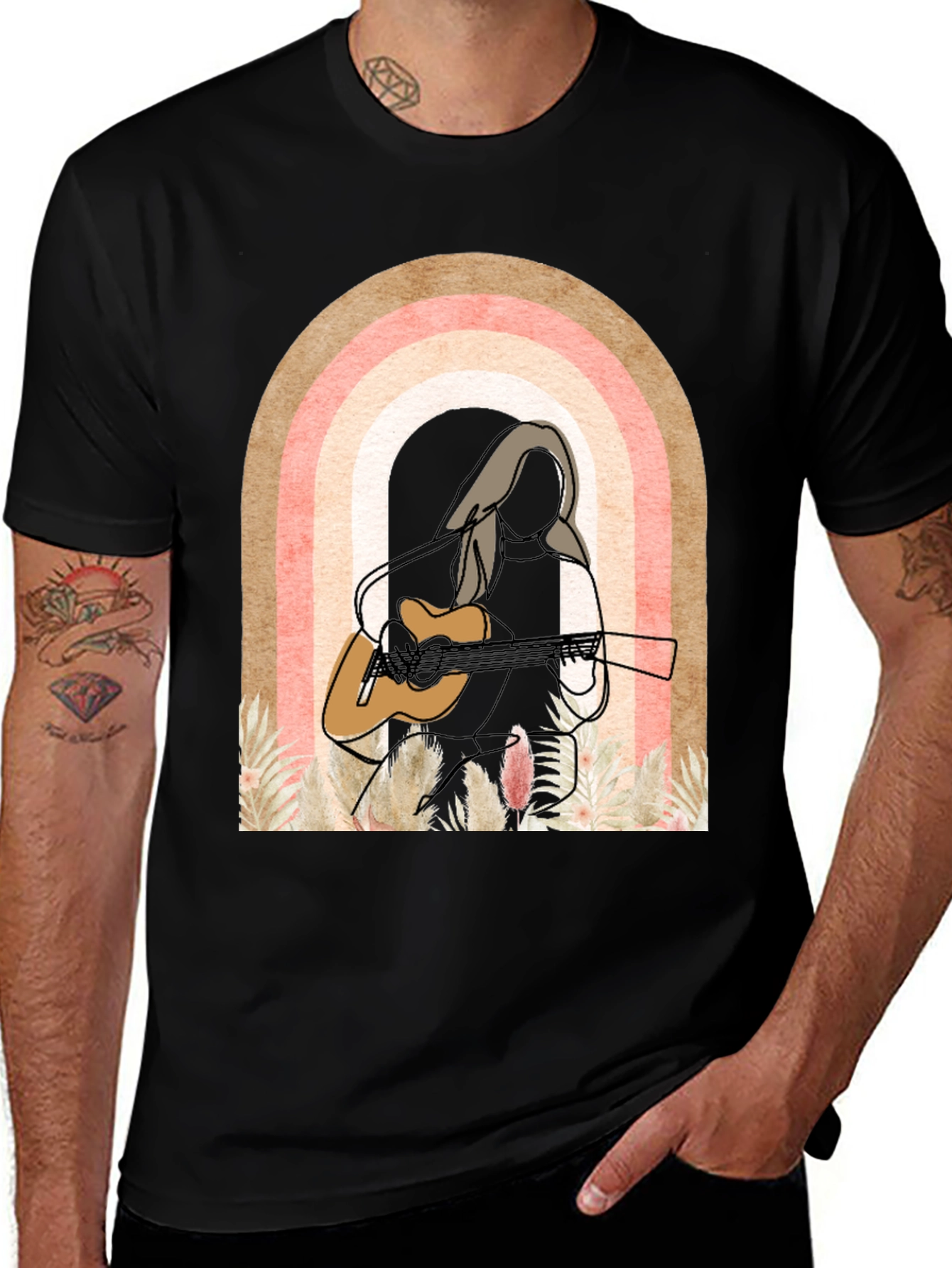 Boho Guitar Player Tee - Vintage Style Graphic T-Shirt