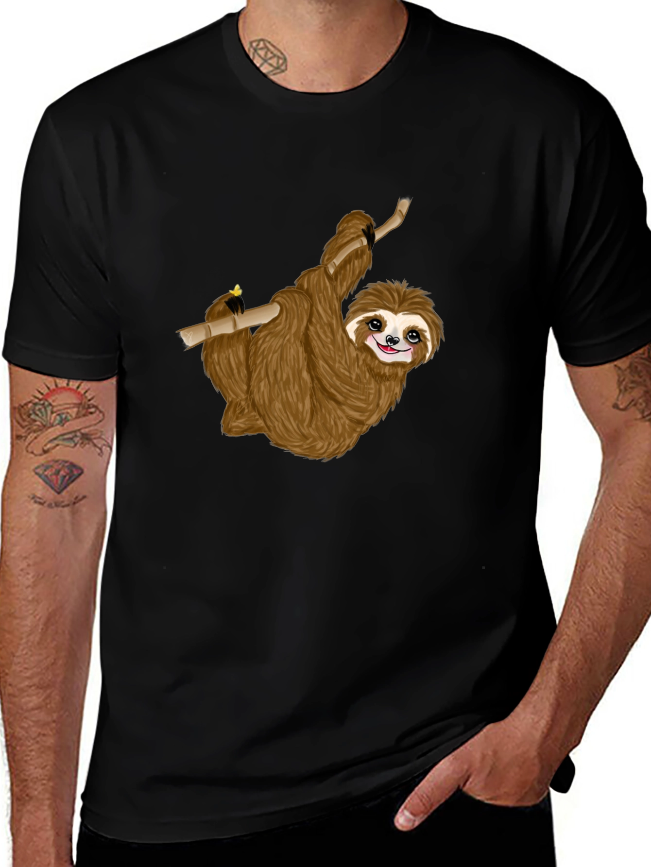 Variant 30 of Cute Sloth on Branch Black T-Shirt