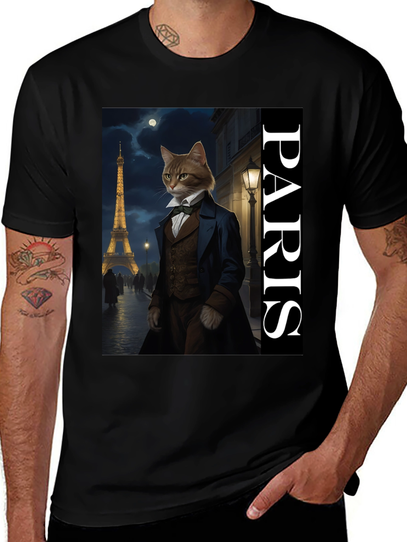Variant 2 of Parisian Cat T-Shirt - Dapper Feline Eiffel Tower