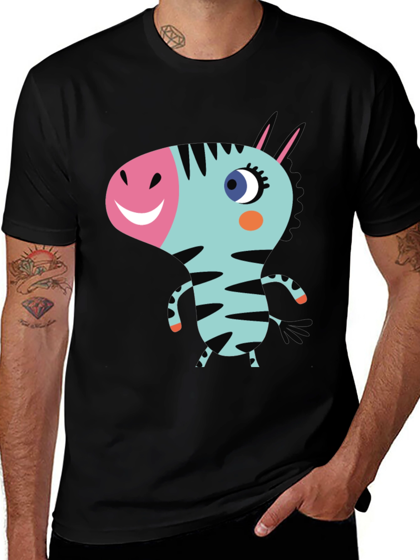 Variant 2 of Cartoon Zebra Graphic Black T-Shirt