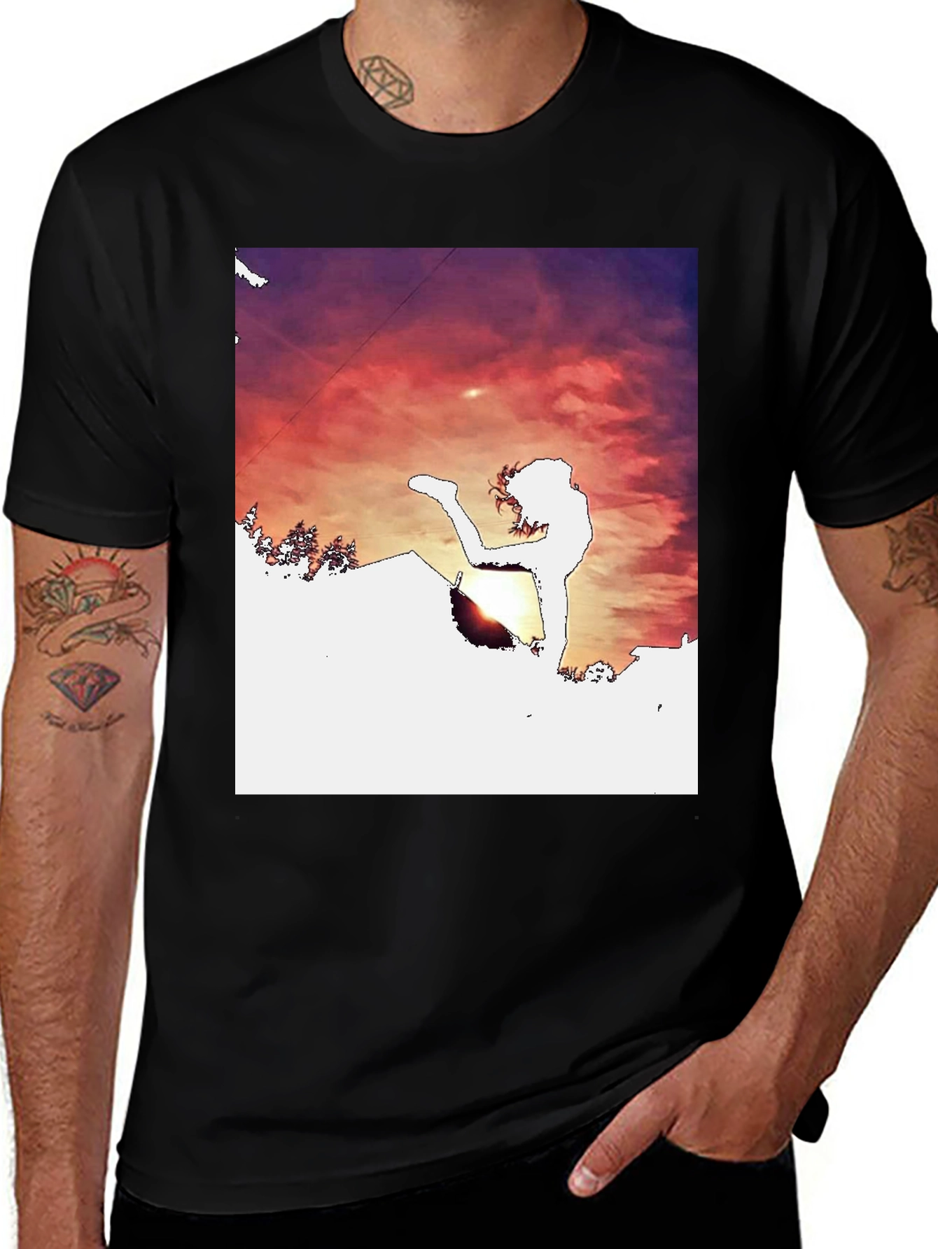 Variant 3 of Sunset Silhouette Graphic Tee - Stylish Black Cotton T-Shirt