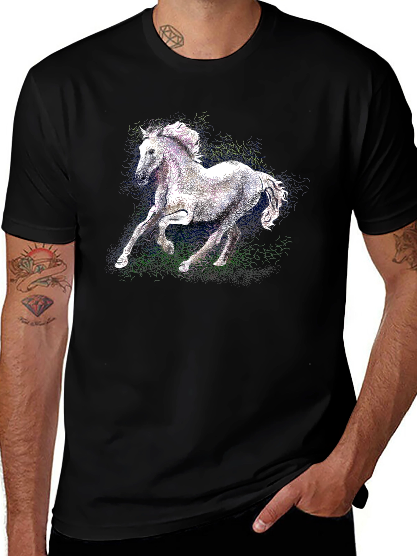 Variant 11 of Horse Graphic Tee - Black Cotton Casual T-Shirt