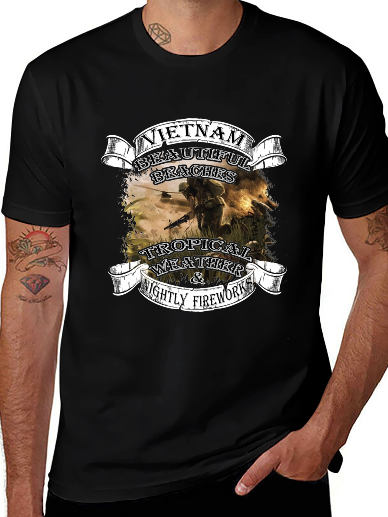 Variant 16 of Vietnam War Graphic Tee - Beautiful Beaches & Fireworks