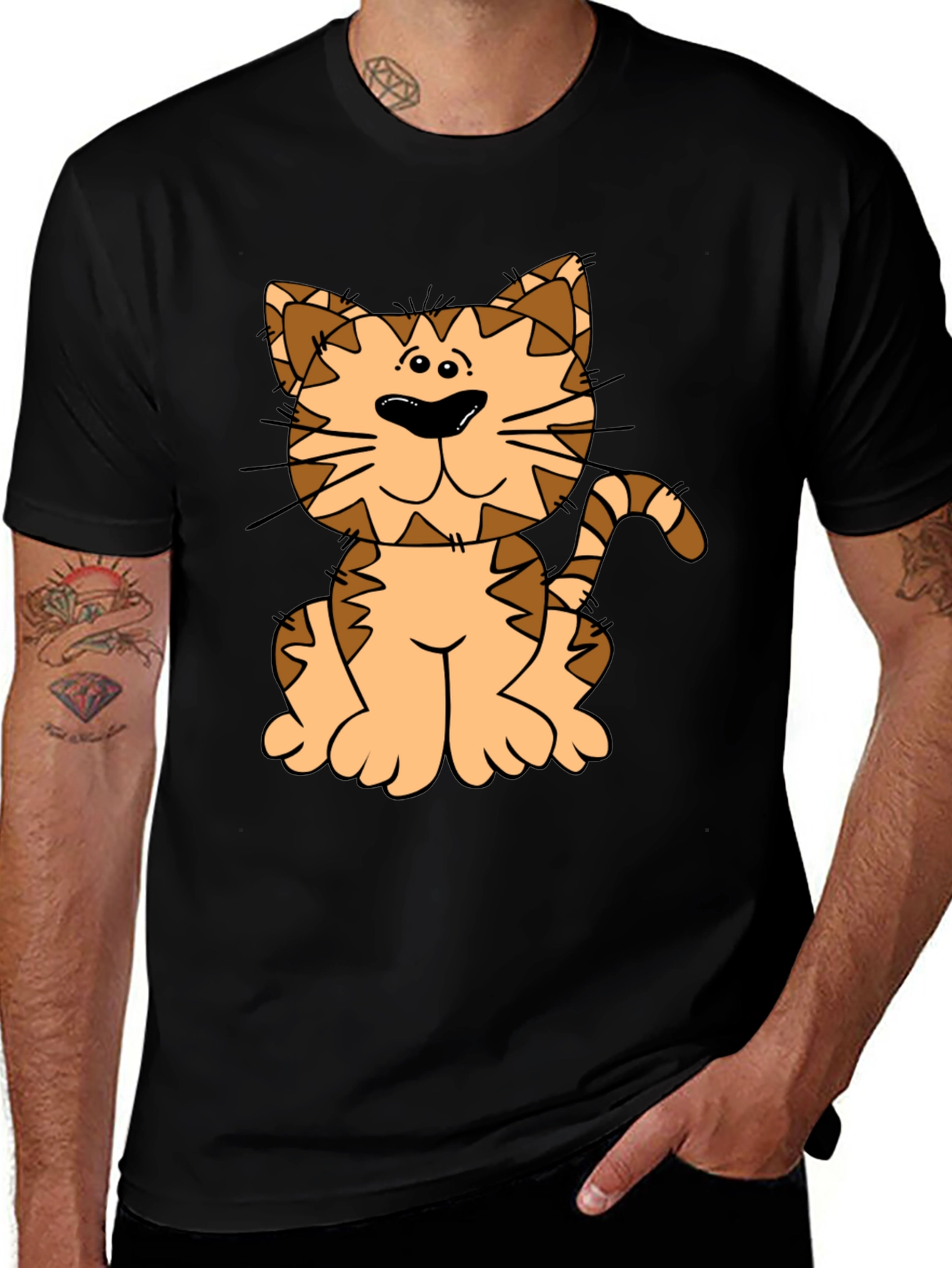 Variant 28 of Cute Cat Graphic Tee - Black Cotton T-Shirt