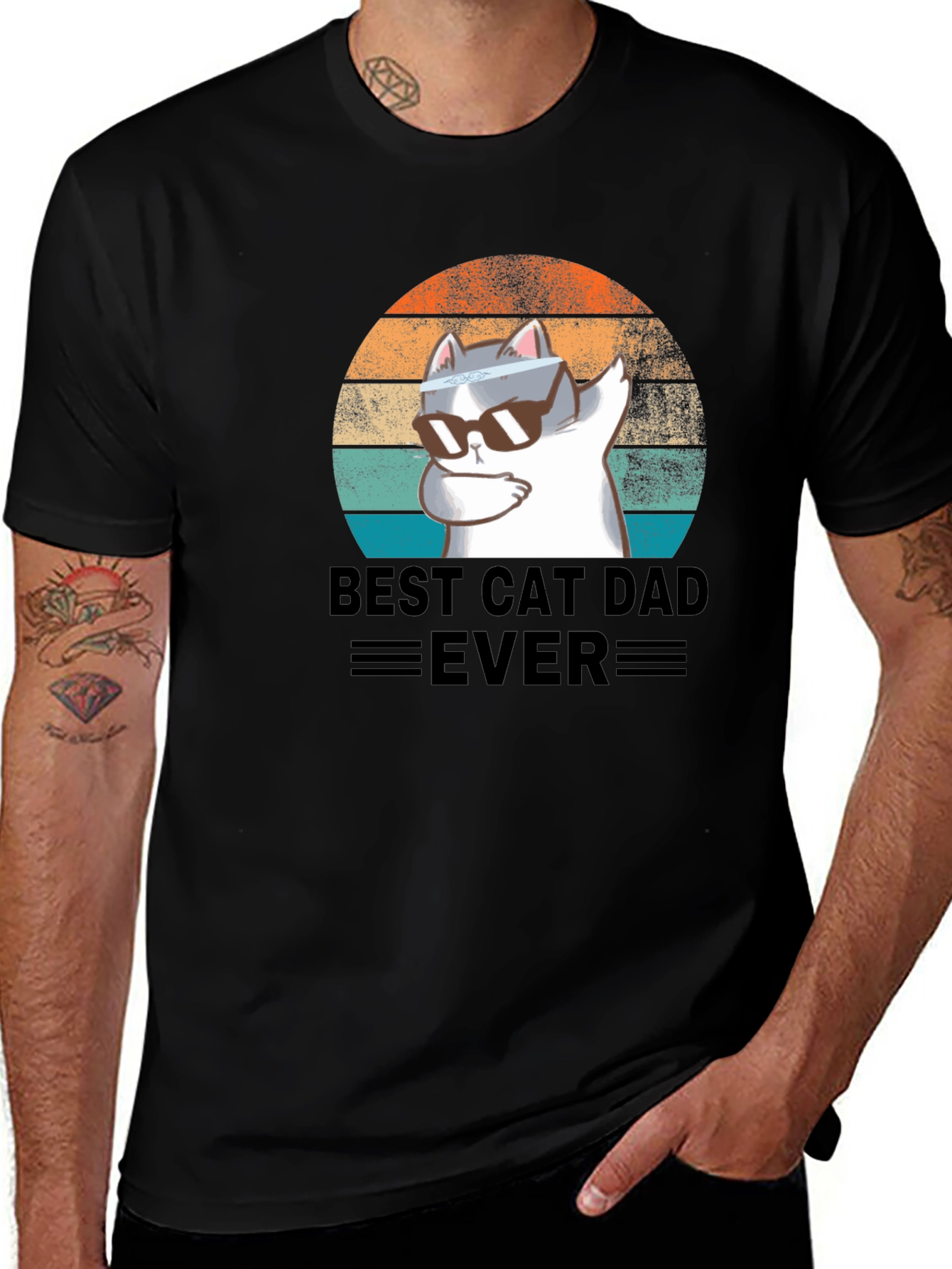 Black Best Cat Dad Ever T-Shirt main image