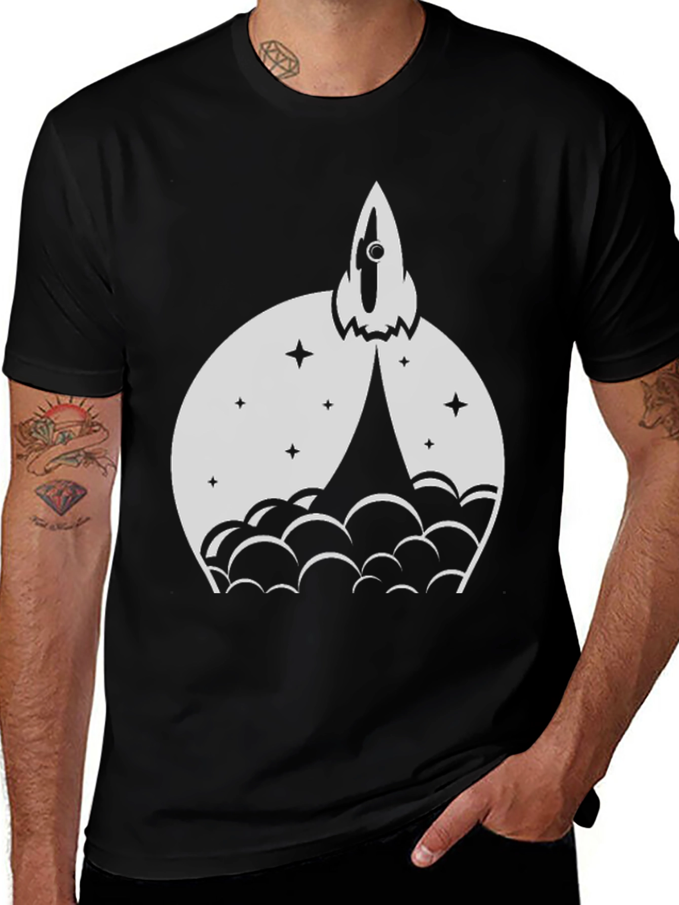Variant 10 of Rocket Launch Graphic Tee - Black Cotton Blend