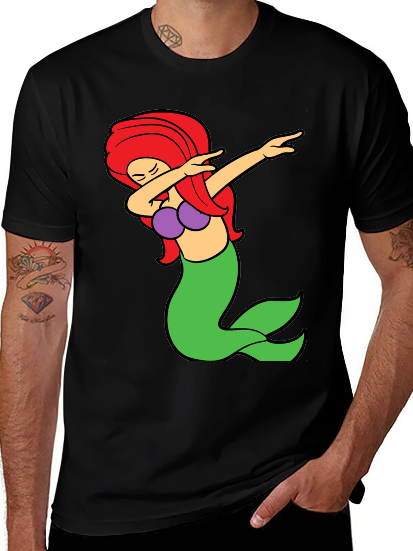 Variant 6 of Dabbing Mermaid Graphic Tee - Black T-Shirt