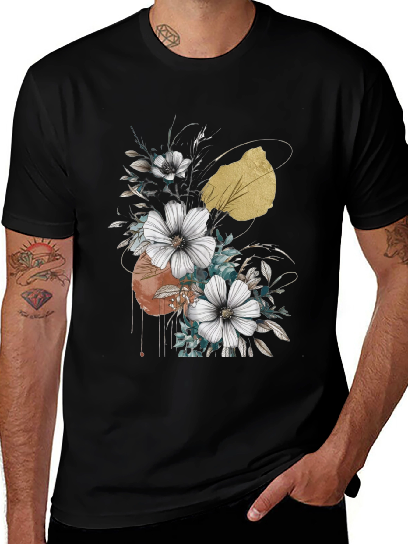 Black Floral Graphic Black T-Shirt main image
